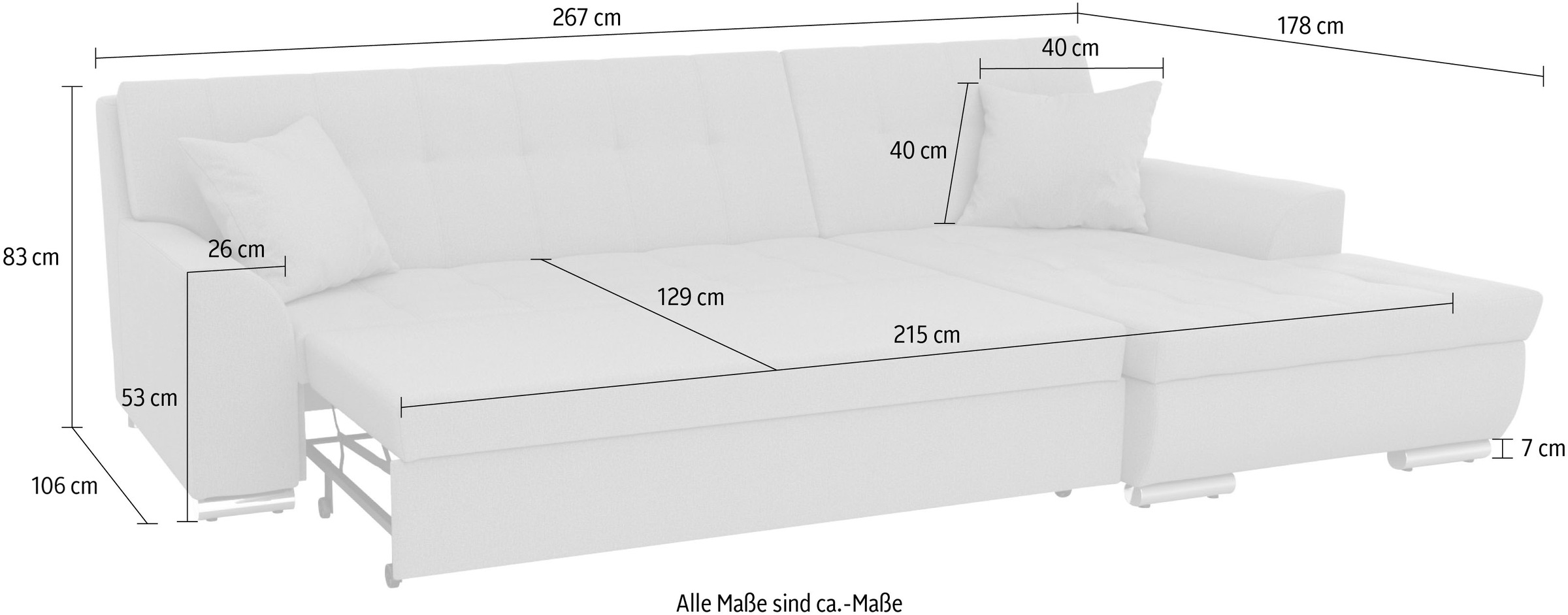 DOMO collection Ecksofa Treviso, wahlweise mit Bettfunktion, incl. Zierkissen