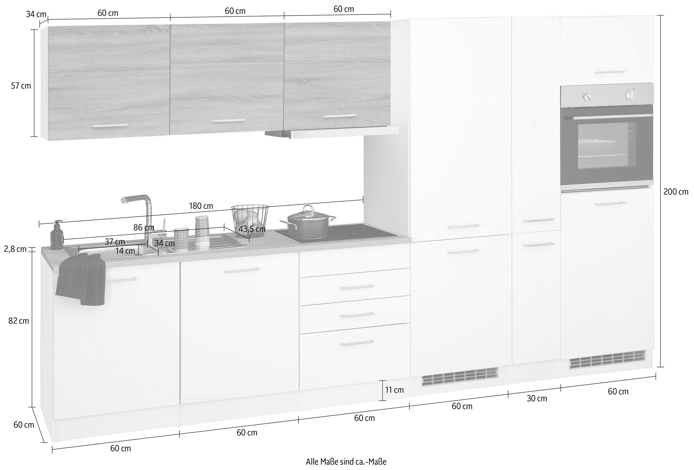 HELD MÖBEL Küchenzeile »Visby«, mit E-Geräten, 330 cm,inkl. Kühl/Gefrierkombination und Geschirrspüler