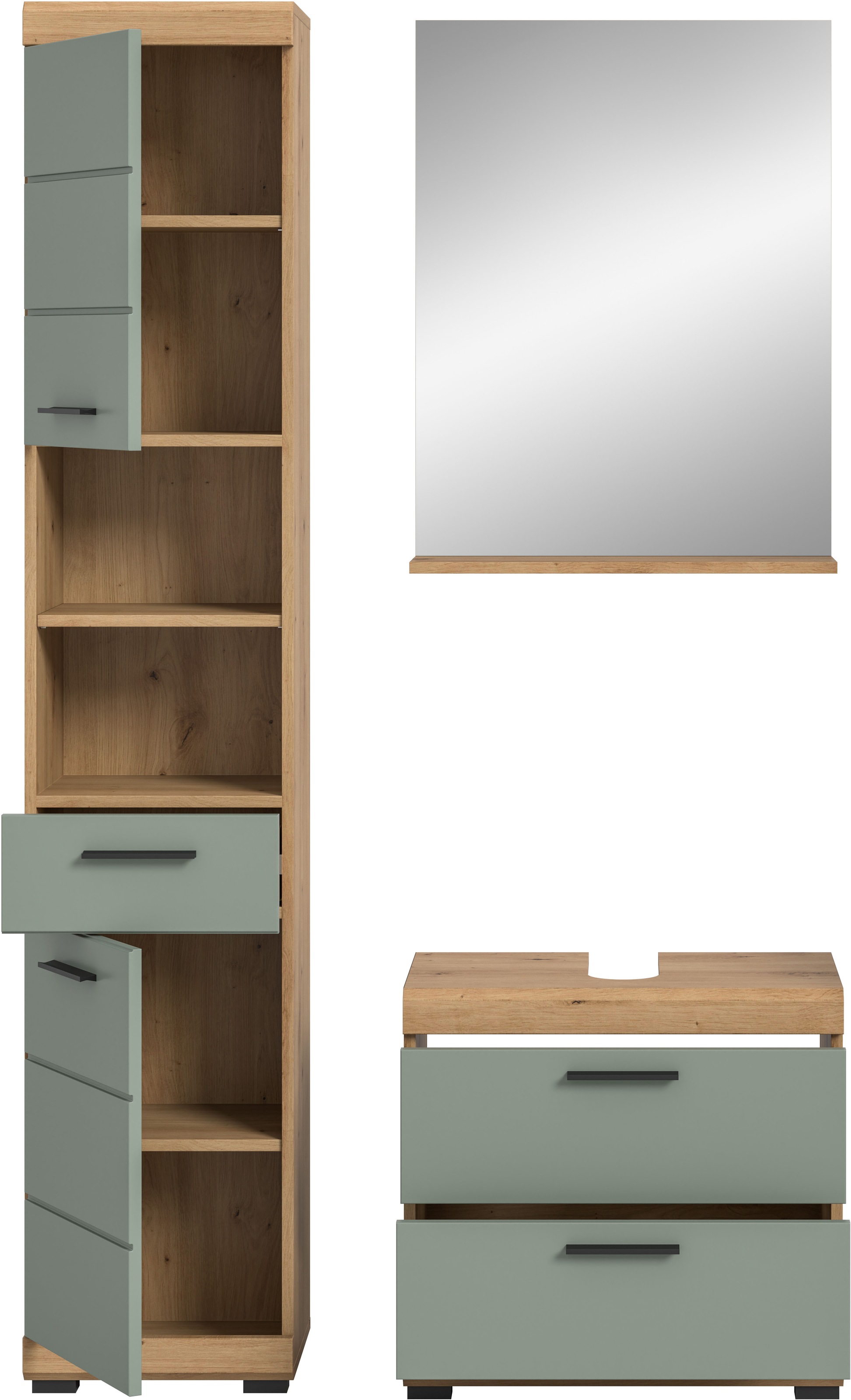 INOSIGN Badmöbel-Set »Siena, 3 teilig, bestehend aus:«, (Set), Hochschrank, Waschbeckenunterschrank, Spiegel