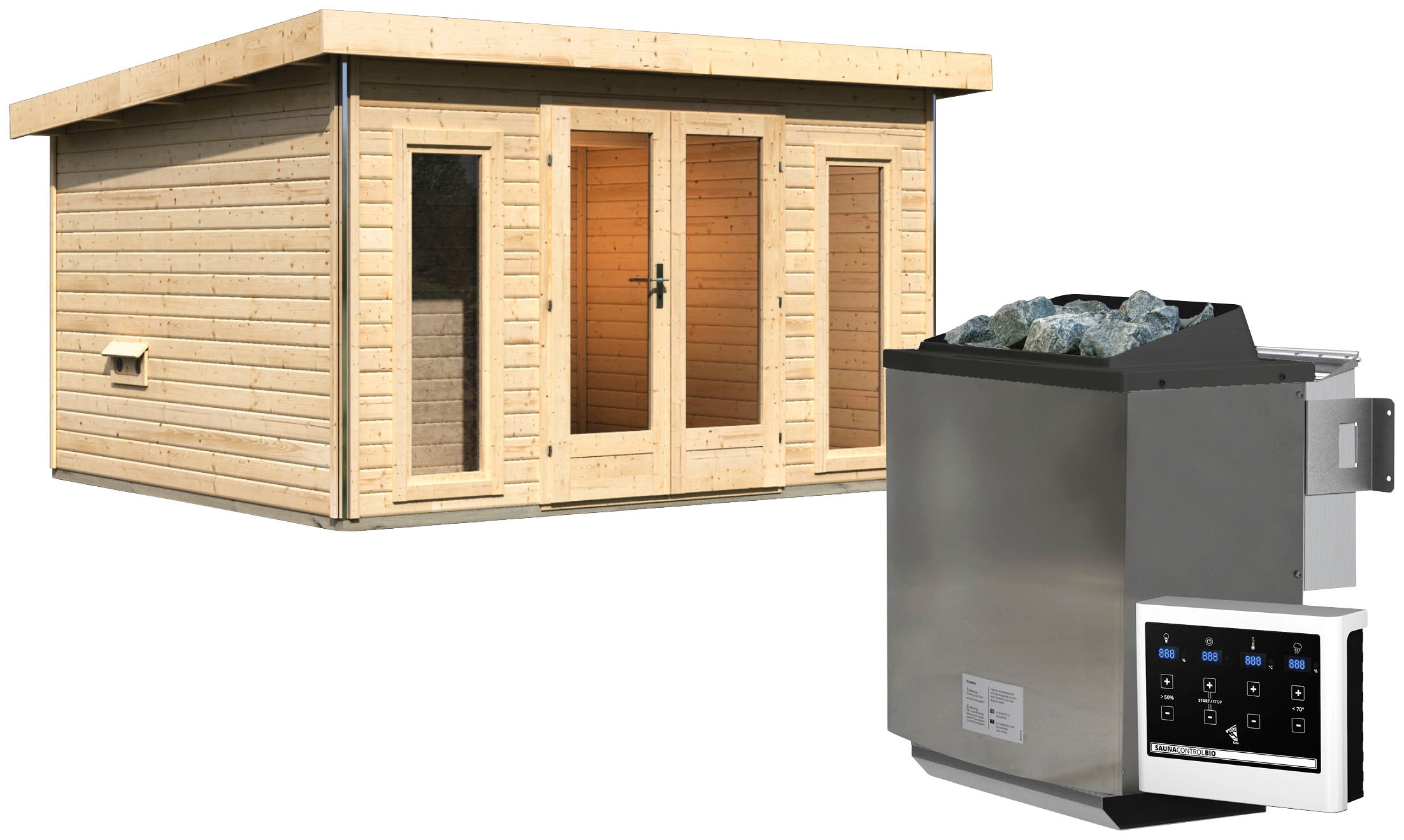 Karibu Saunahaus »Maiko 2B« Set, Ofen 9 kW Bio externe Strg easy günstig online kaufen