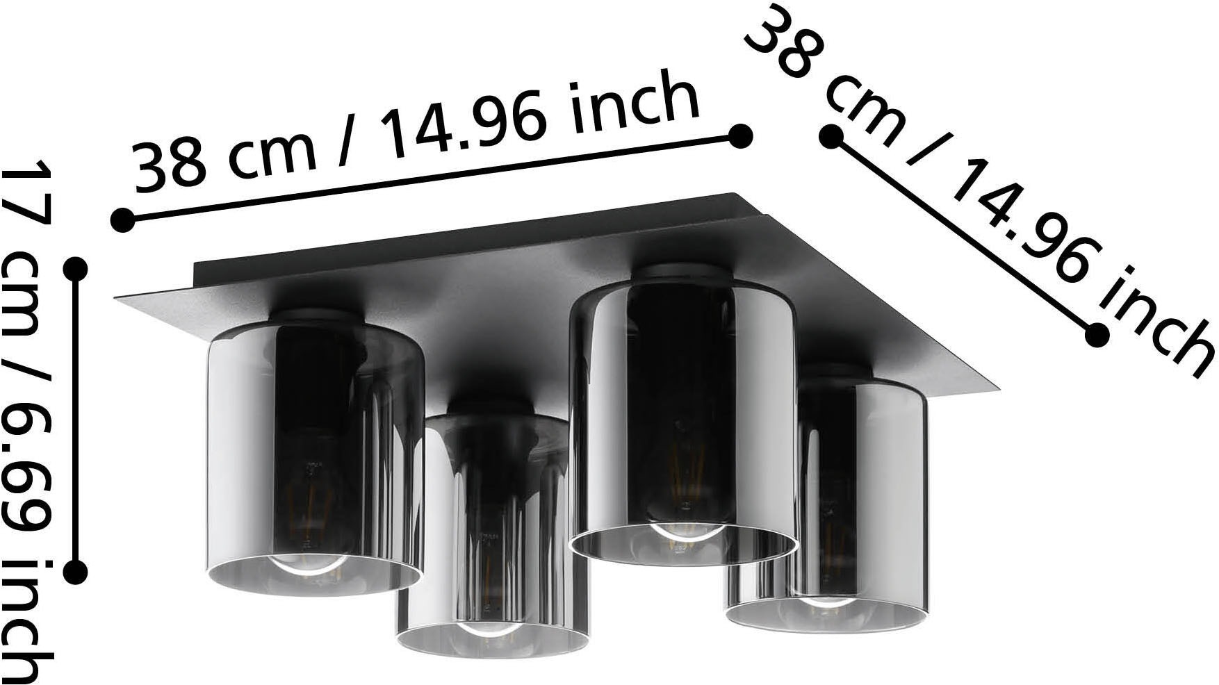 EGLO LED Deckenleuchte »GOROSIBA 1 Deckenlampe - Stahl - E27 - 4X40W - IP20« E27 1 Stk. Wohzimmerlampe, Esszimmerlampe, Flur, Schlafzimmer, L38 x B38 x H17 cm