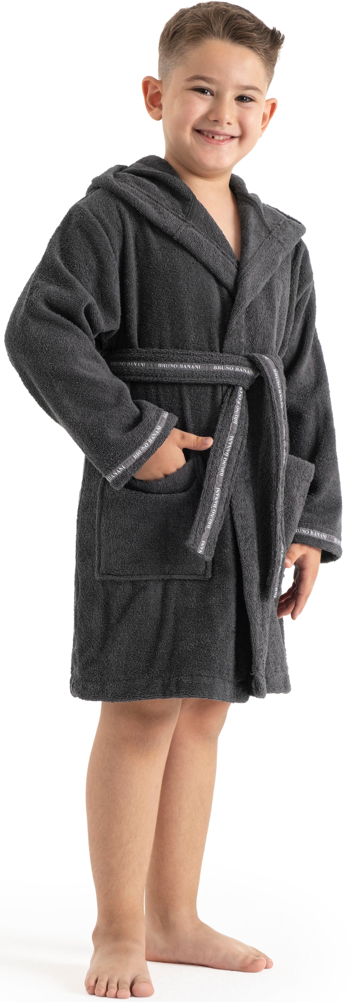 Bruno Banani Kinderbademantel »Danny, Ideal für Zuhause, Schwimmbad oder im Urlaub«, (1 St.), mit Logostreifen, aus 100% Baumwolle