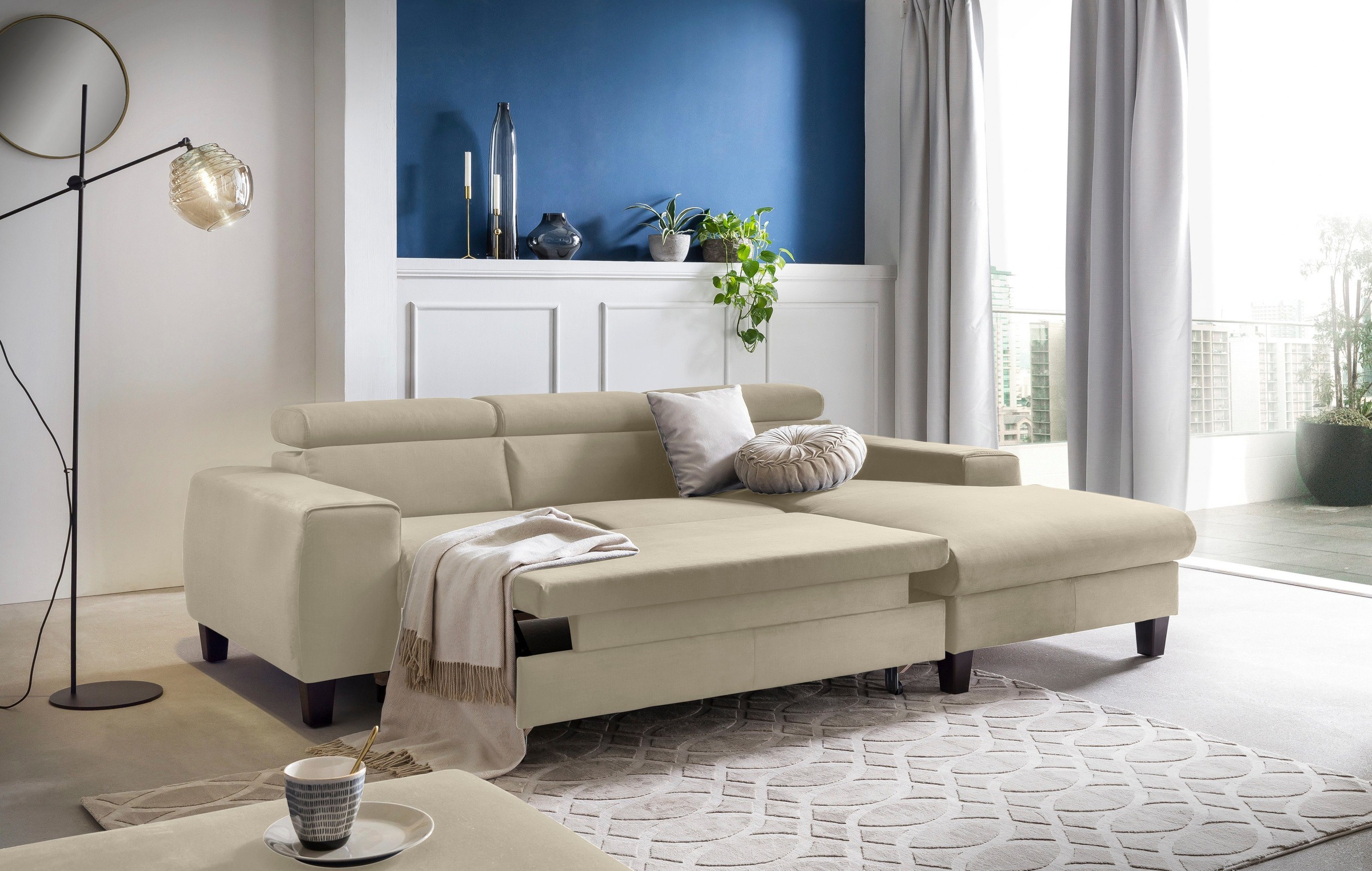 COTTA Polstergarnitur »Morven L-Form«, (Set), Set bestehend aus: Ecksofa mit Kopfteilverstellung & Hocker