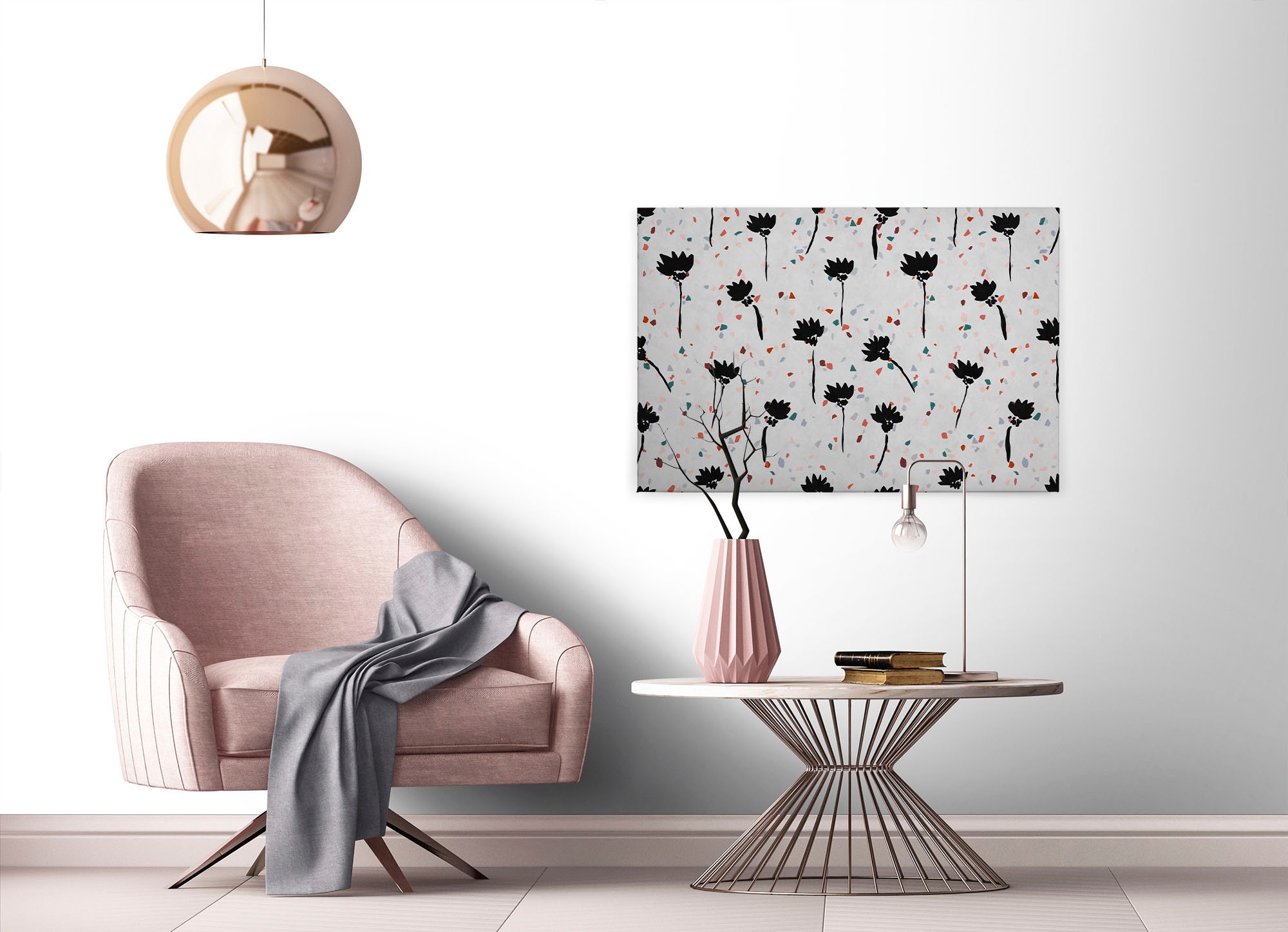 A.S. Création Leinwandbild »terrazzo«, Kunst-Blumen-Kinder, (1 St.), Keilrahmen Abstrakt Blumen Bunt Grau Leinwand-Bild Wohnzimmer modern