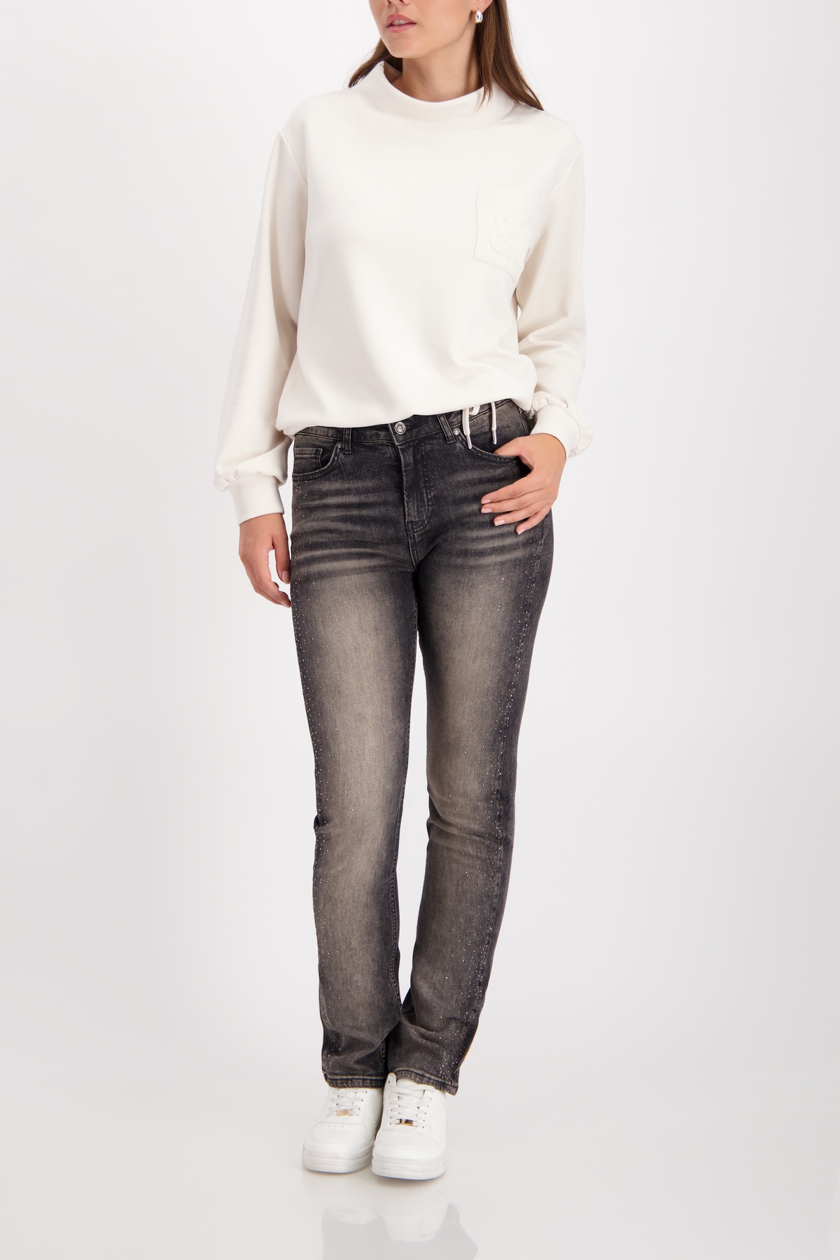 Monari Sweatshirt »Sweatshirt Basic Schmuckdetail« Regular fit mit Stehkragen