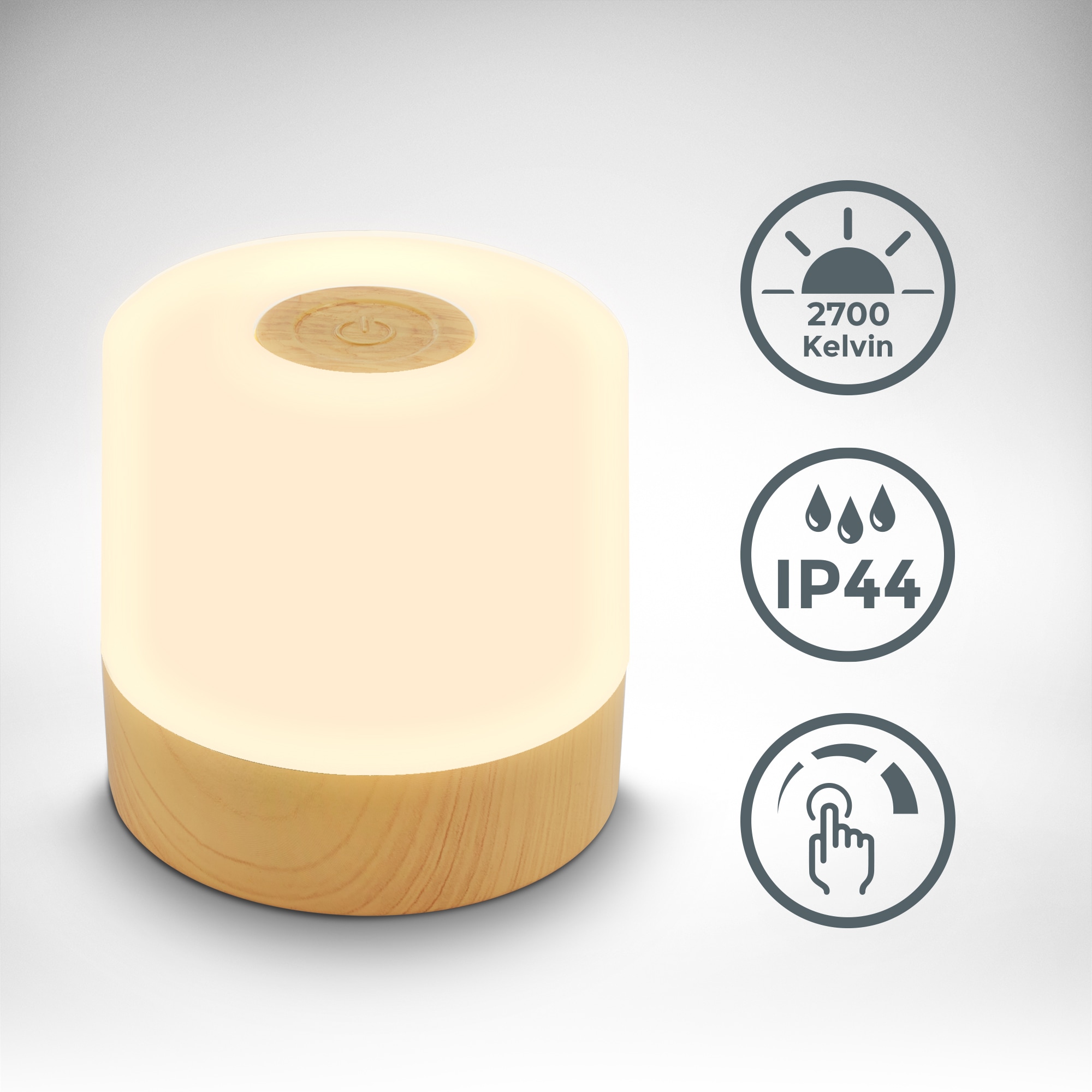 B.K.Licht Außen-Tischleuchte »BK_TL1589 Akku LED Tischlampe, 3-Stufen Touchdimmer, mit USB«, 1 flammig, Leuchtmittel LED-Modul | LED fest integriert, 2.700 K, 150 Lm, 2W, integrierte Batterie, IP44, 7x7 cm, Holzfarben