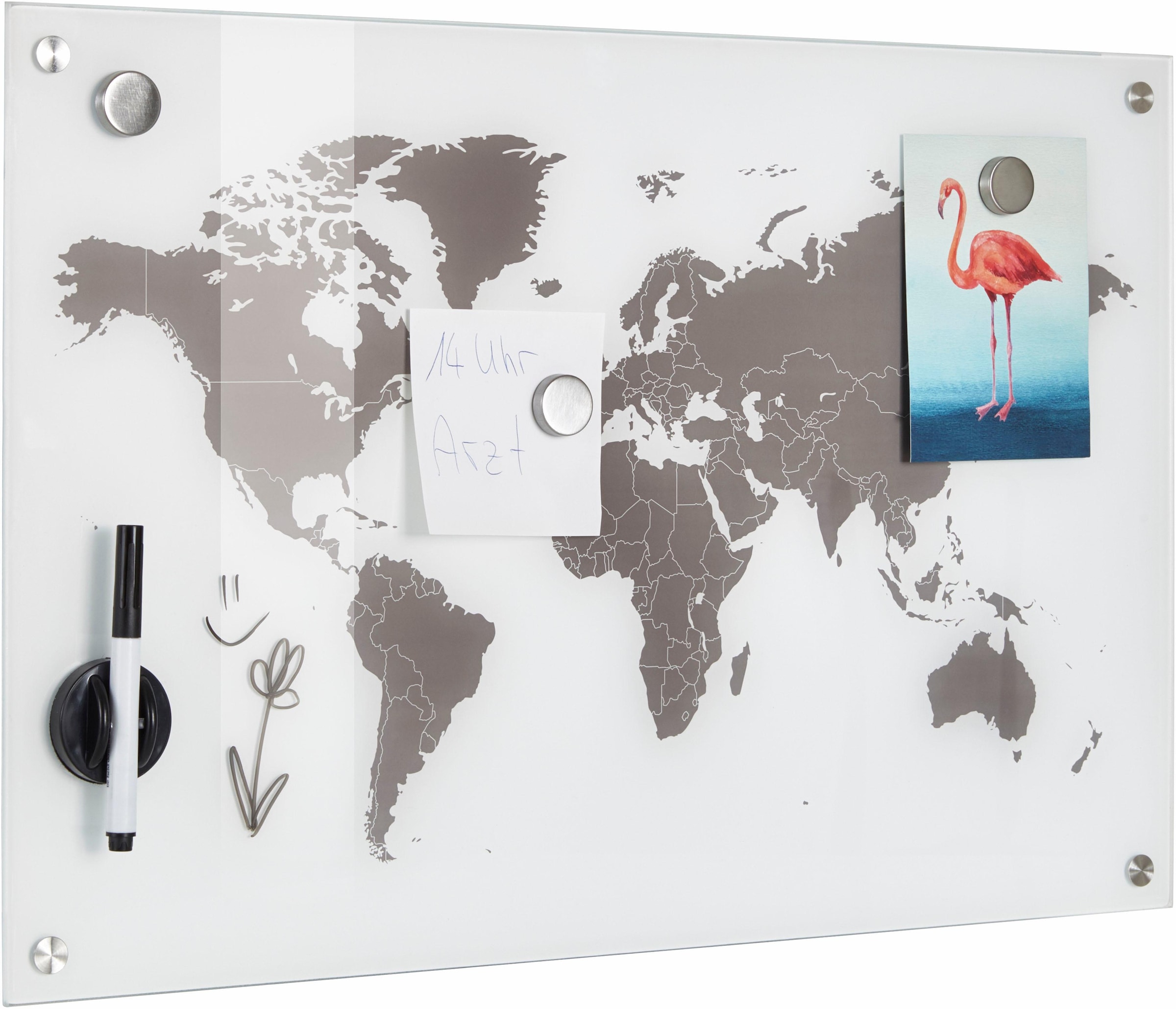 Zeller Present Pinnwand »Worldmap«, Glas 60x40