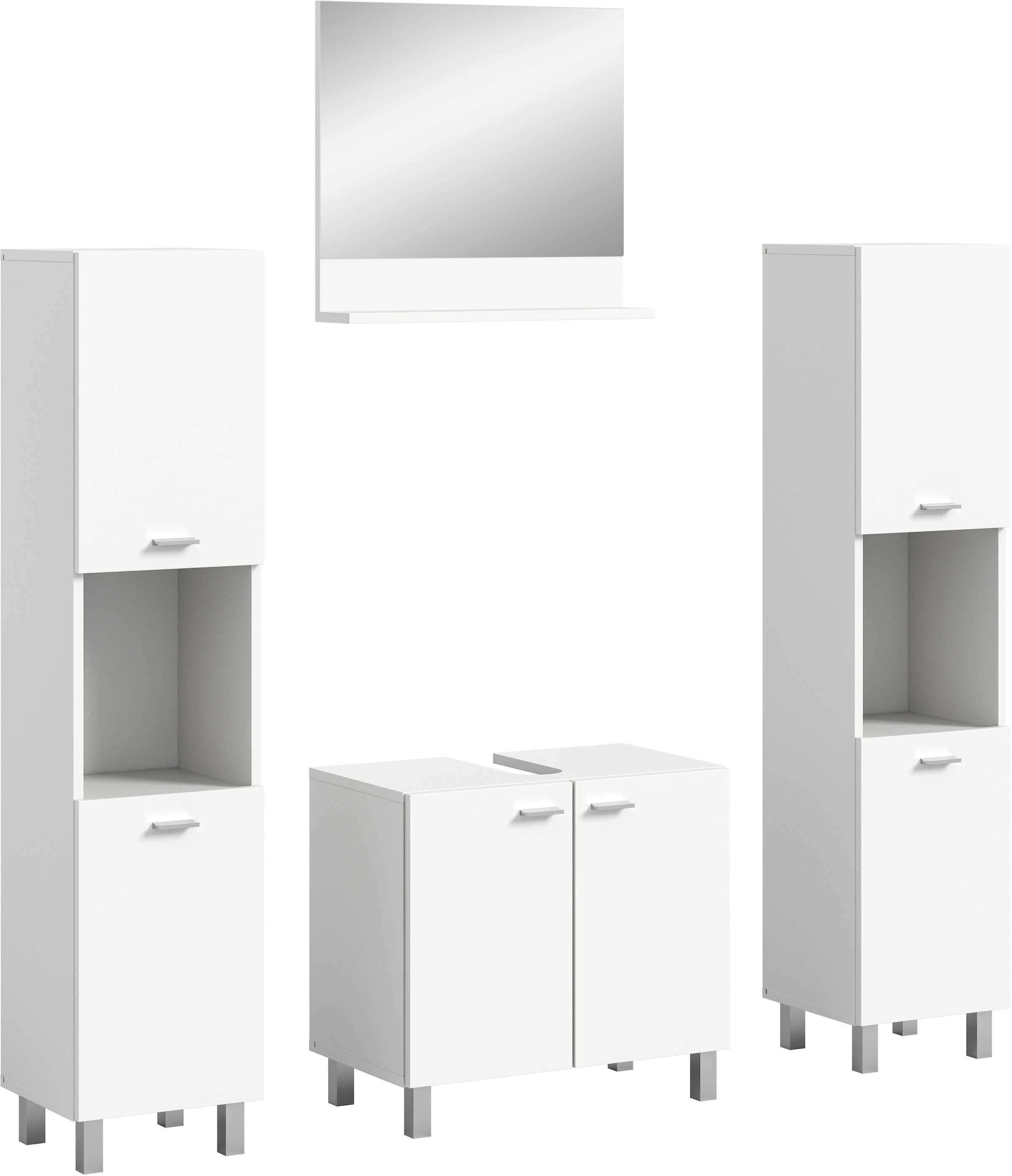 welltime Badmöbel-Set »Tampa, Breite 137cm, 4-teilig«, (4 St.), Waschbeckenunterschrank, Spiegel, Hochschrank