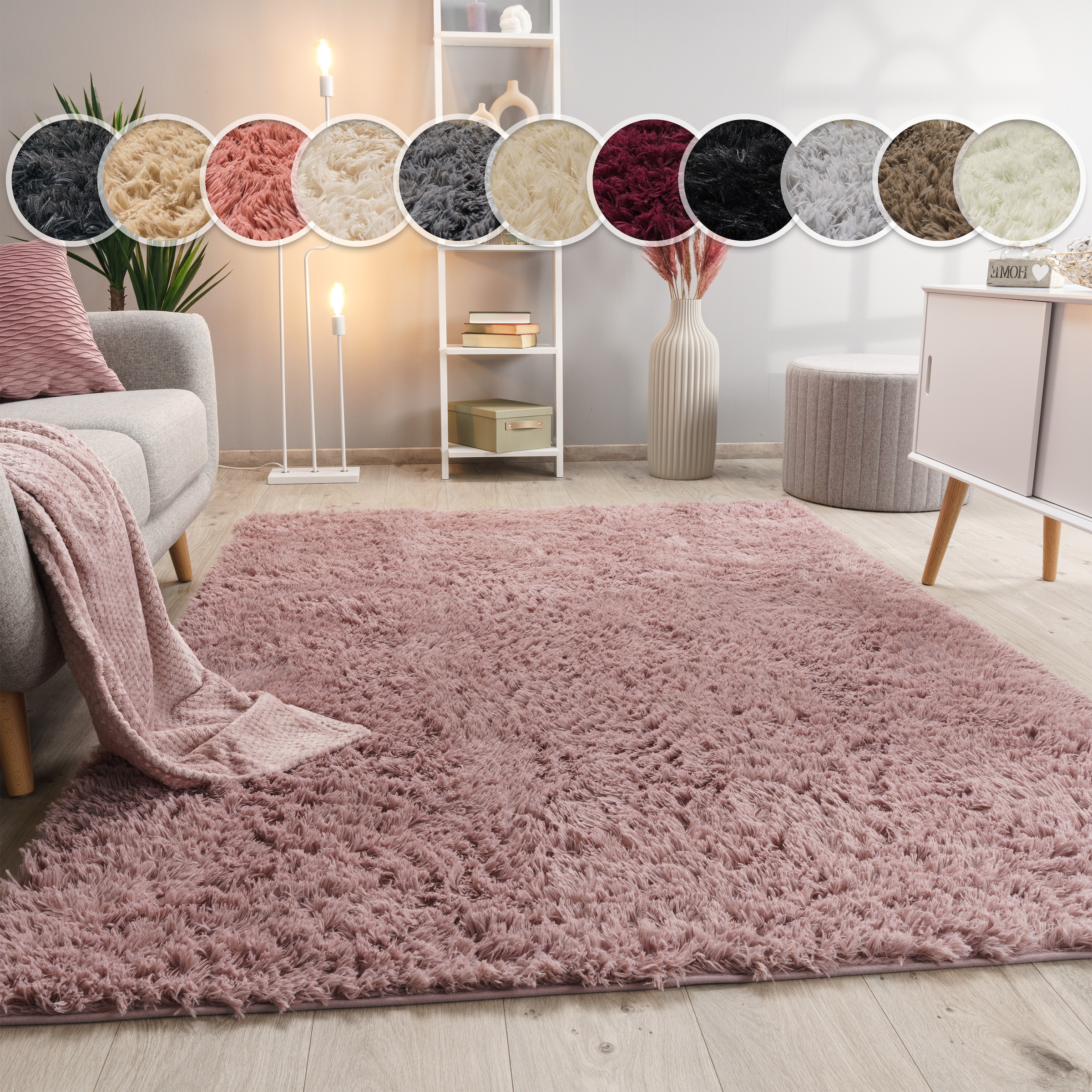 Paco Home Hochflor-Teppich »Silky 591« rechteckig 37 mm Höhe Uni-Farben, be günstig online kaufen