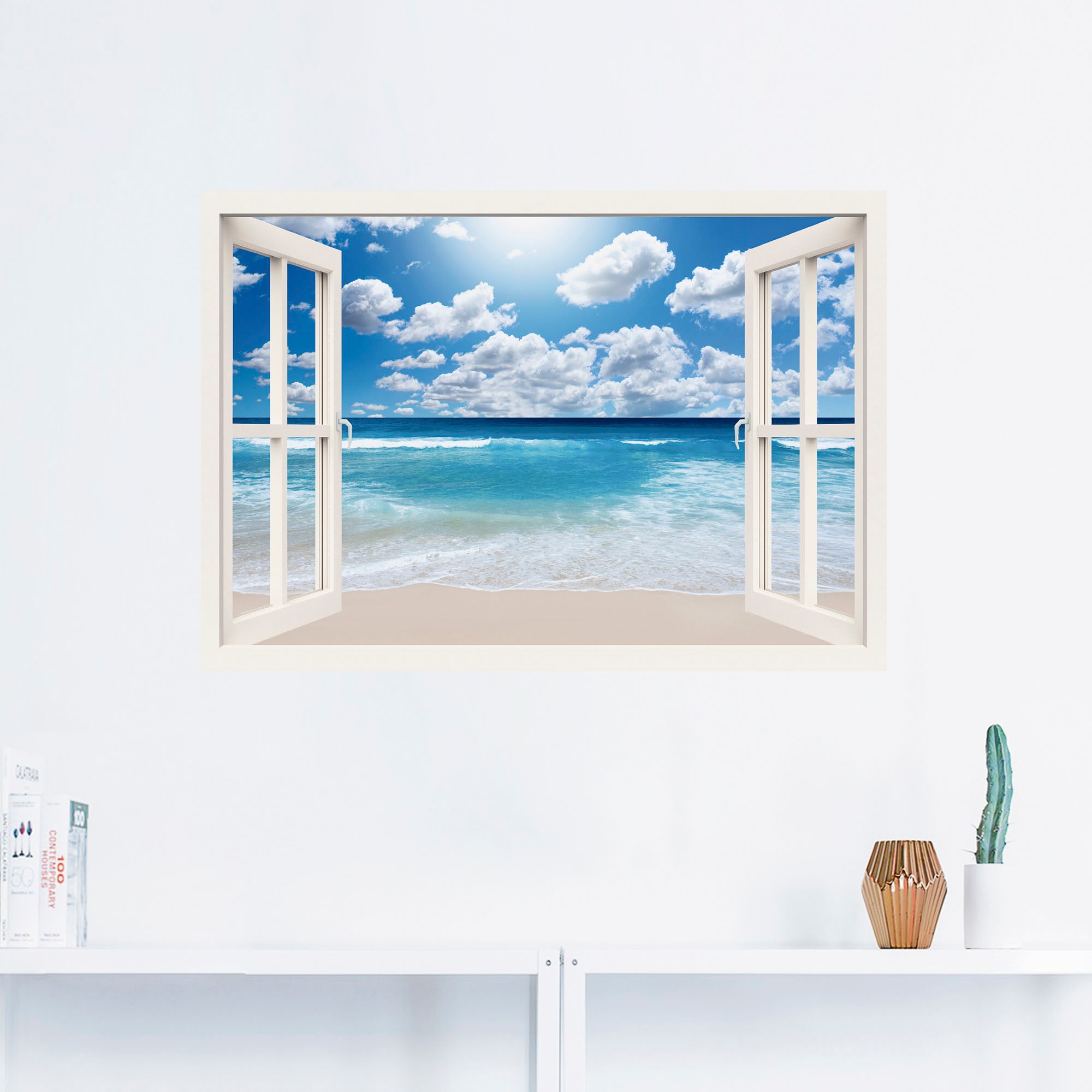 Artland Wandbild »Fensterblick Großartige Strandlandschaft«, Fensterblick, (1 St.), als Leinwandbild, Poster, Wandaufkleber in verschied. Größen