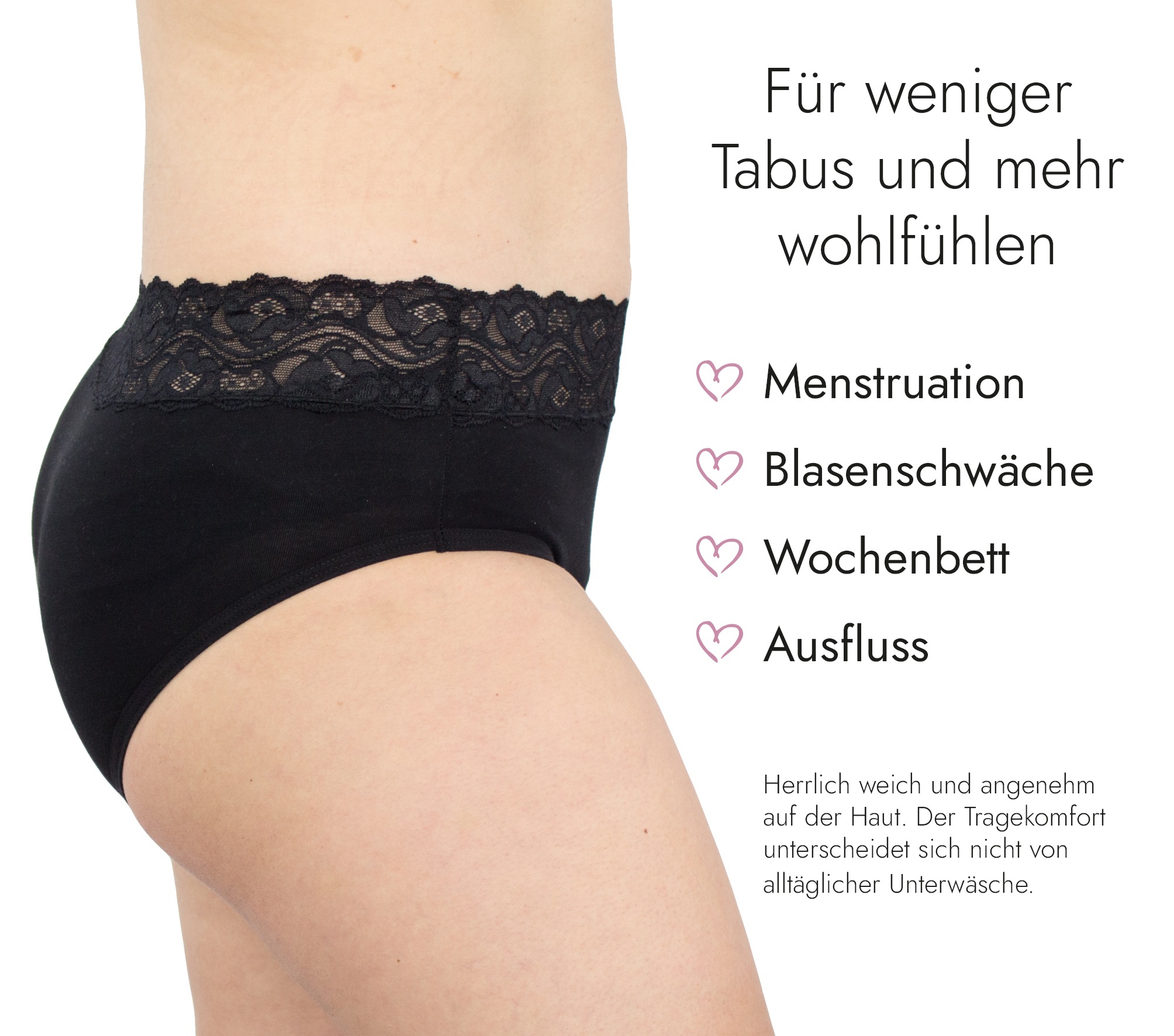 Hydas Inkontinenzslip »mit elegantem Spitzenbund und integrierter Saugeinlage, aus Baumwolle«, Schutz bei Blasenschwäche, während der Periode oder im Wochenbett