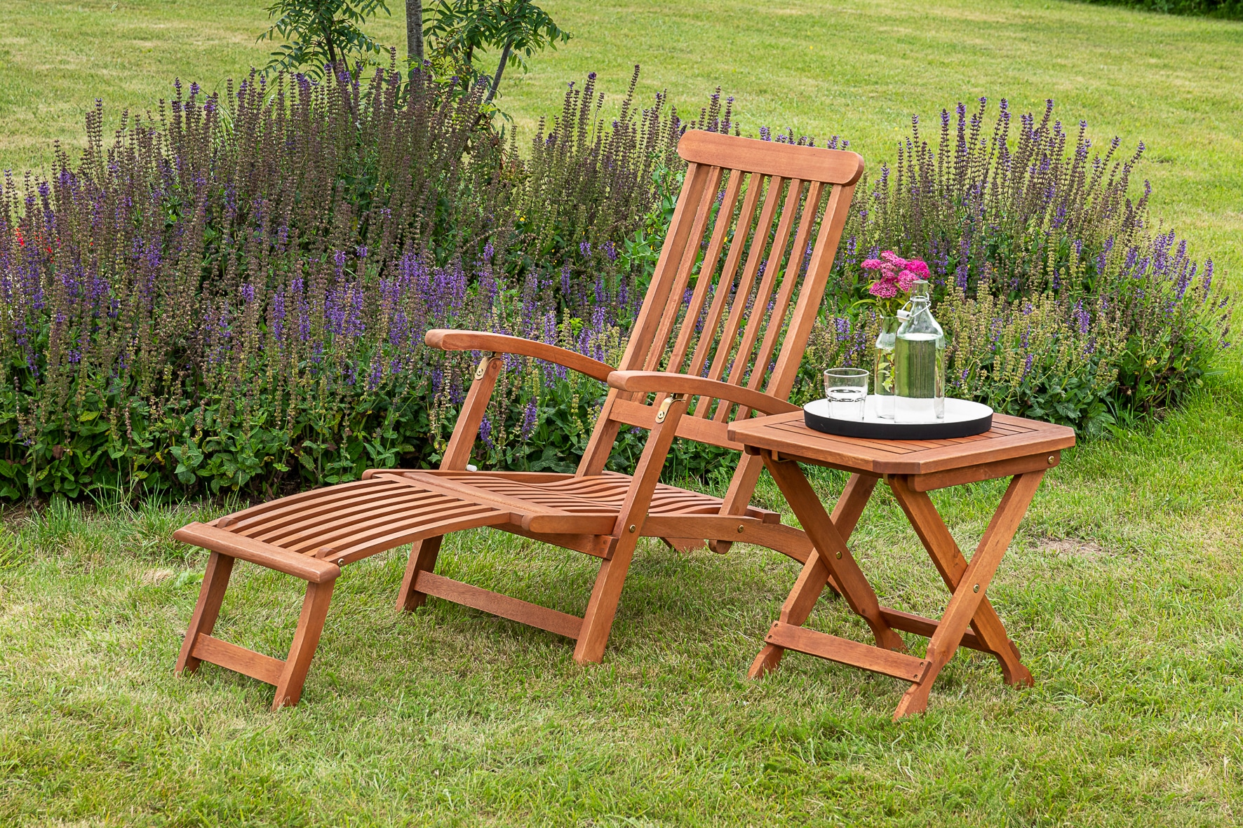 Gartensessel „Deckchair“, (Set, 2 St 1x Sessel, 1x Klapphocker), inkl. Klapphocker, braun