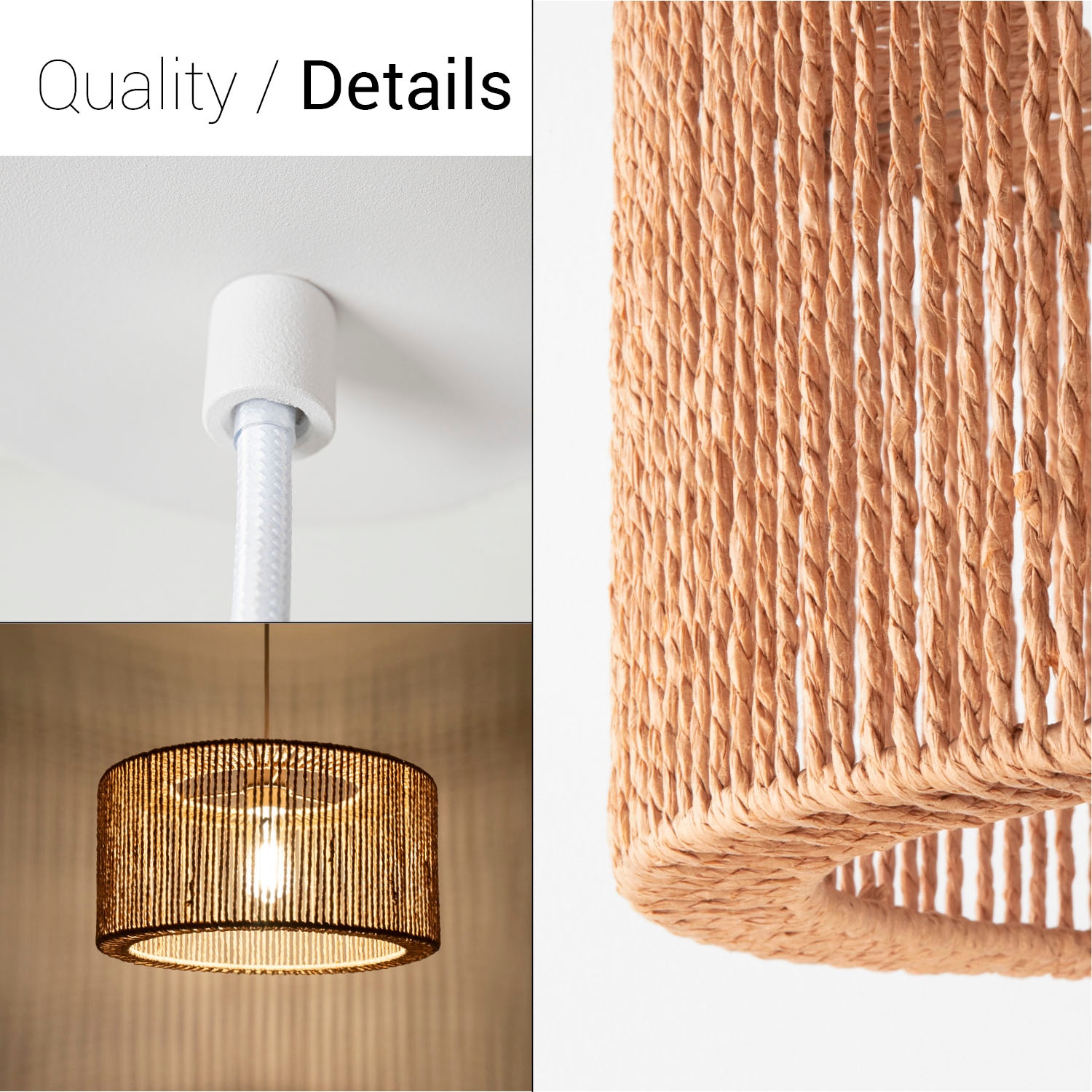 Paco Home Pendelleuchte »Hugo Reyna«, Leuchtmittel E27 | ohne Leuchtmittel, Wohnzimmer Rattan Optik Esszimmer Boho Lampenschirm Papier Groß