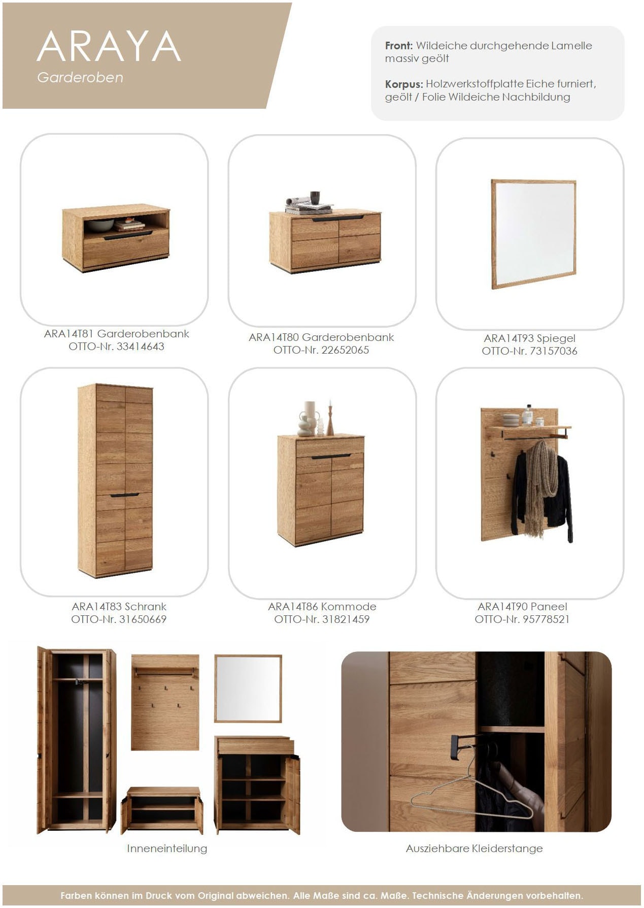 MCA living Garderobenpaneel »Araya Garderobenpaneel, Wandpaneel, Flurgarderobe, Breite 79 cm« Set, 1 Stück, 1 Stk. tlg. Aufhänger,Paneel,Kleiderstange,Wandregal,5x Kleiderhaken,FSC-mi