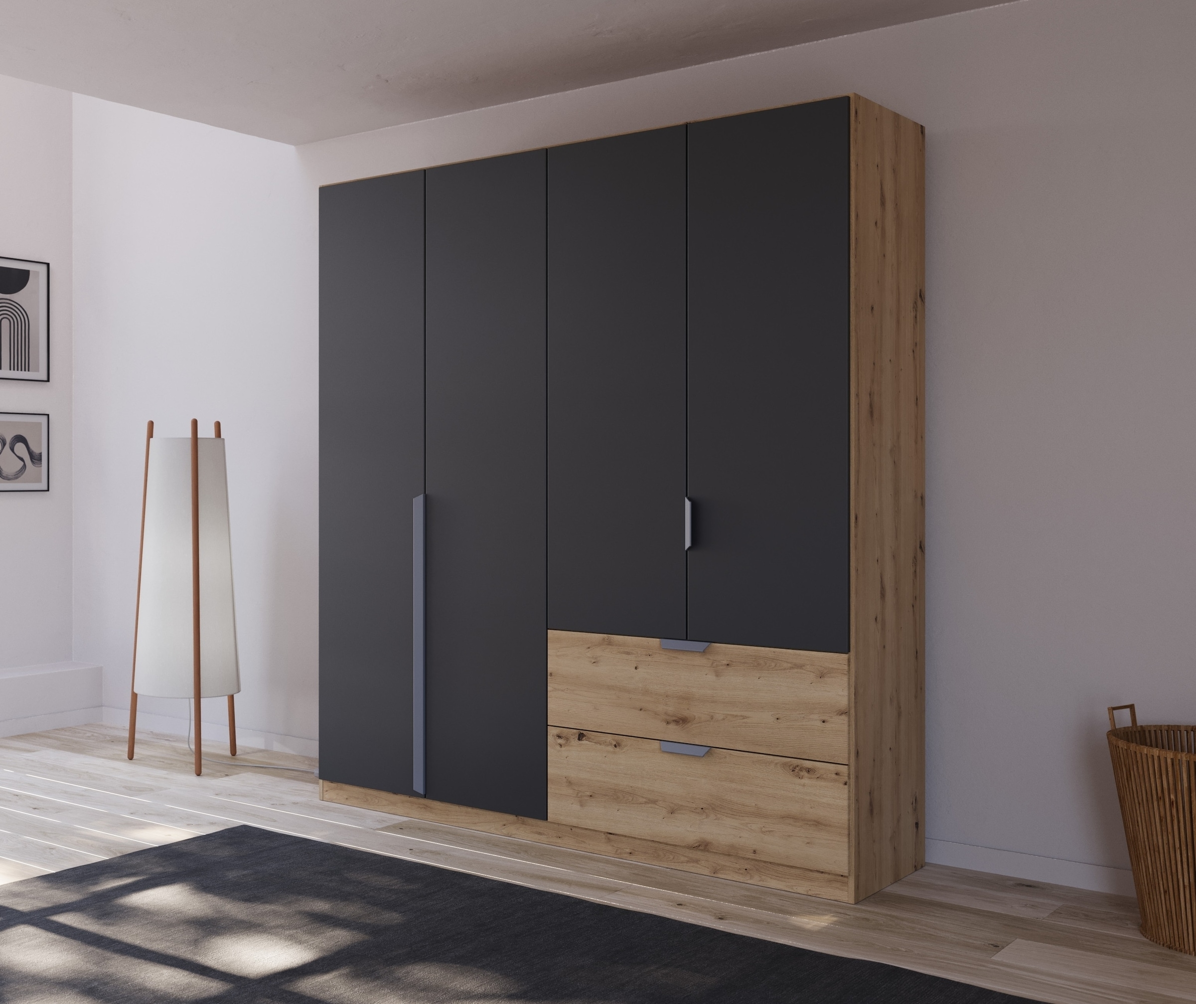 rauch Drehtürenschrank »Dark&Wood by Quadra Spin« im Industrial Style mit Metallgriffstangen
