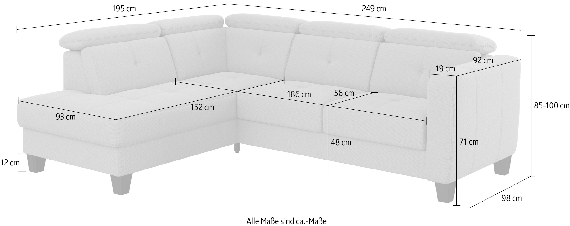 sit&more Ecksofa »Belluci L-Form«, inklusive Federkern, wahlweise mit Bettfunktion und Bettkasten