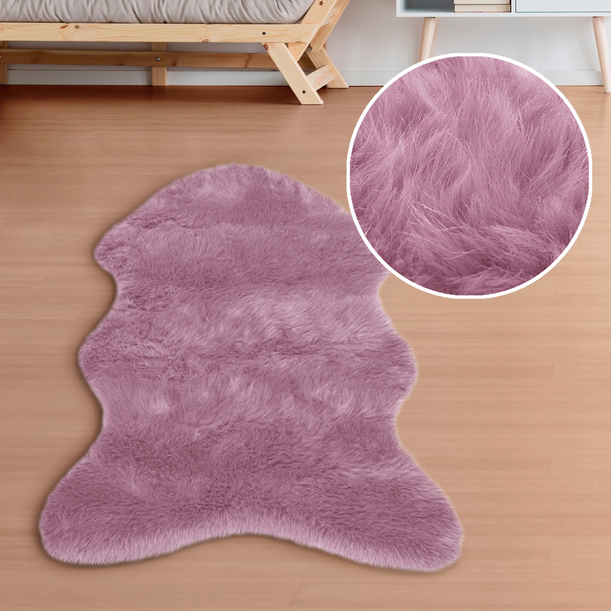 my home Hochflor-Teppich »Valeska Fellteppich«, fellförmig, 30 mm Höhe, Kunstfell, weiche Teppiche, Wohnzimmer, Schlafzimmer, Esszimmer