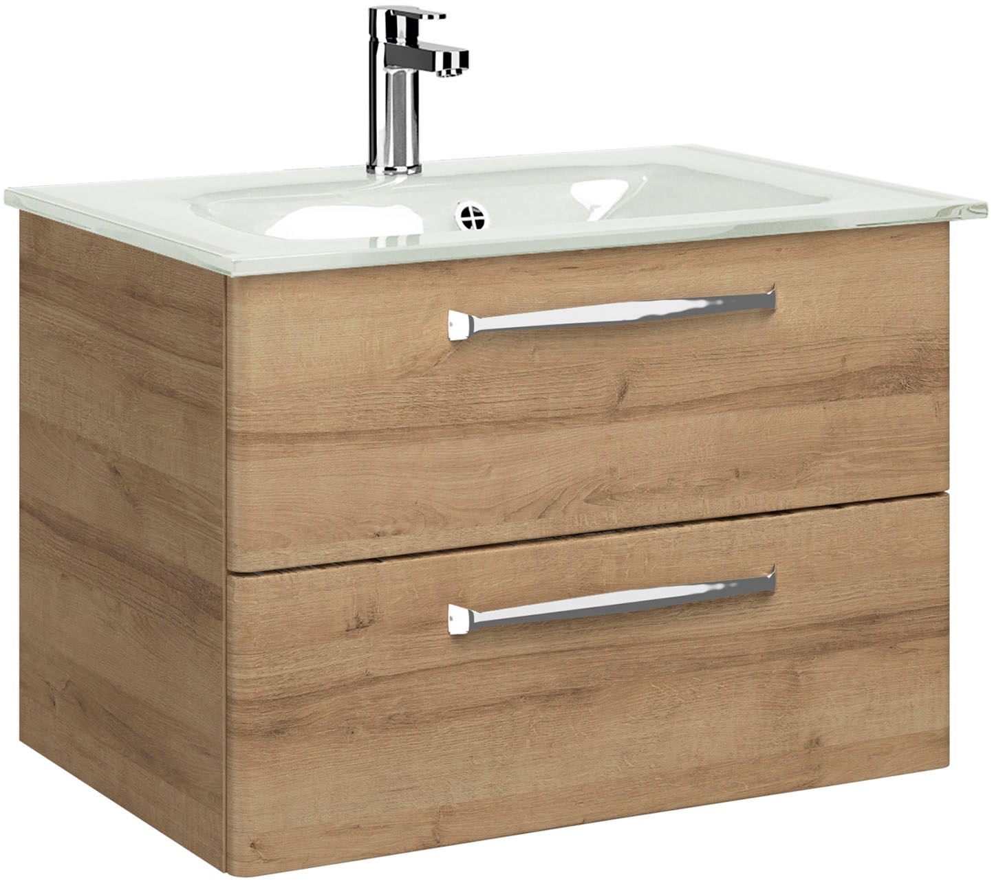 Saphir Badmöbel-Set »Trentino 2-teilig Glas-Waschtisch, Spiegelschrank mit LED-Profil« 3 Stk. tlg.