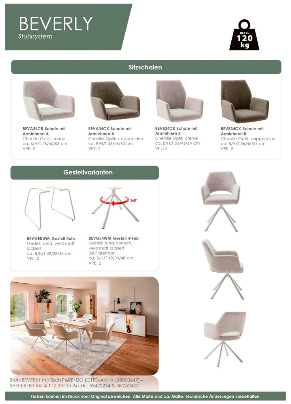 MCA furniture 4-Fußstuhl »BEVERLY«, (Set), 2 St., Chenilleoptik, Esszimmerstuhl,Chenilleoptik,360°drehbar,Sitzhöhe 49cm,belastbar 120kg