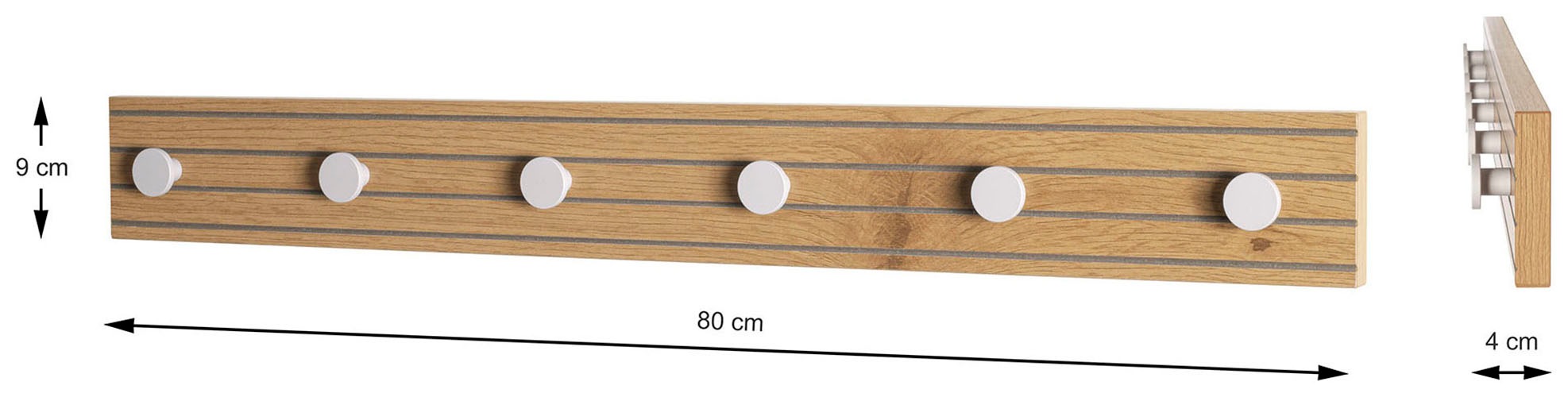 HAKU Wandgarderobe »Flurgarderobe, Garderobe, Garderobenhaken, Garderobenleiste,« 1 Stk. tlg. rechteckig - aus MDF Braun - B/T/H 80/4/9 cm