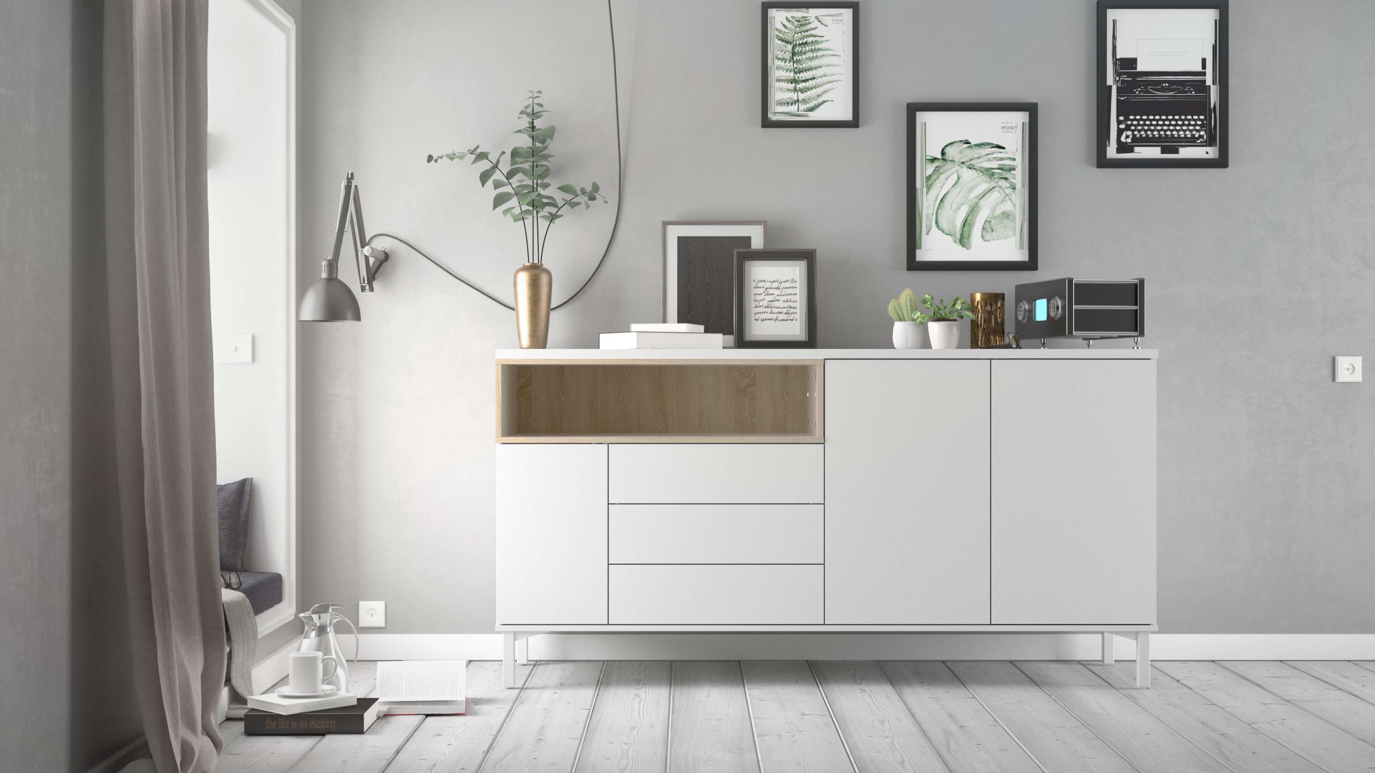 INOSIGN Sideboard »Roommers, Anrichte, Kommode, Stauraum«, Kommode, Breite 176 cm, Höhe 90 cm, 1 offenes Fach mit Rahmen-Optik