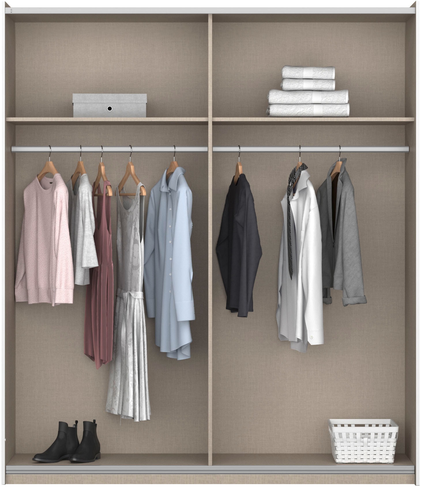 rauch Schwebetürenschrank »Kleiderschrank Schrank Garderobe Kinderzimmerschrank NOOSA«, mit Bauchbinde in Absetzfarbe sowie Metallgriffleisten MADE IN GERMANY