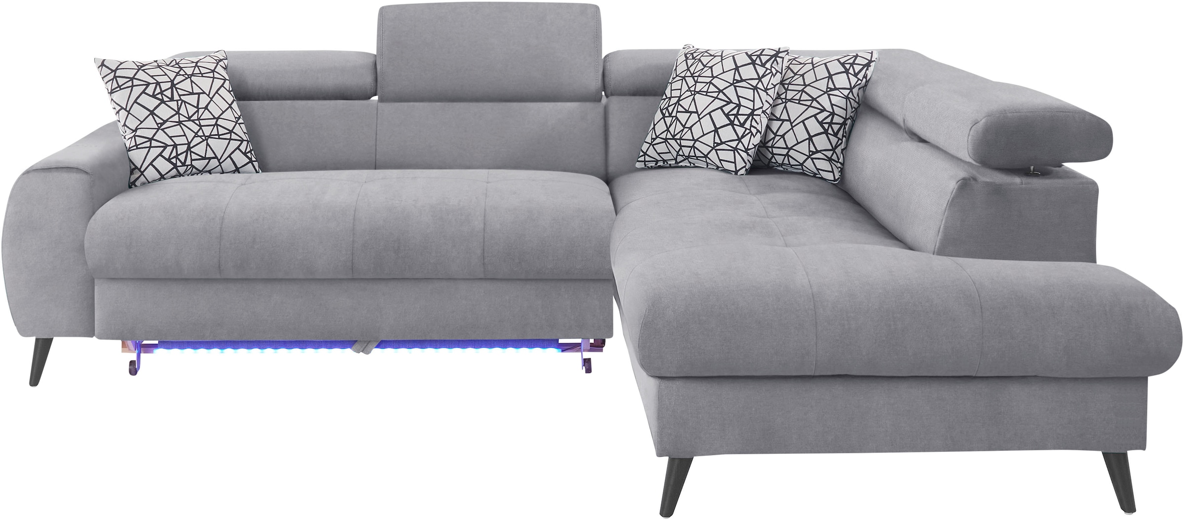 COTTA Ecksofa »Mia L-Form mit 3 Zierkissen«, wahlweise mit Bettfunktion, Bettkasten, Beleuchtung & Wireless-Charger