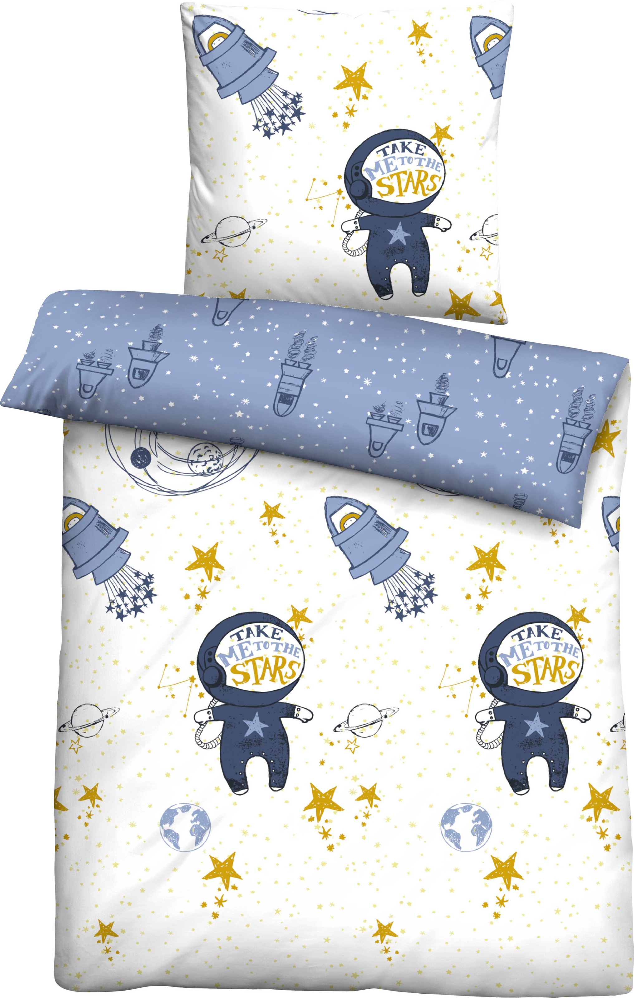 Kinderbettwäsche BIBERNA Julien in Gr. 100x135 oder 135x200 cm, für Kinder, Kinderbettwäsche, blau (eisblau), B/L: 135cm x 200cm, 1 Stk., 1 Stk., Feinbiber, B/L: 80cm x 80cm, 2 Stk.