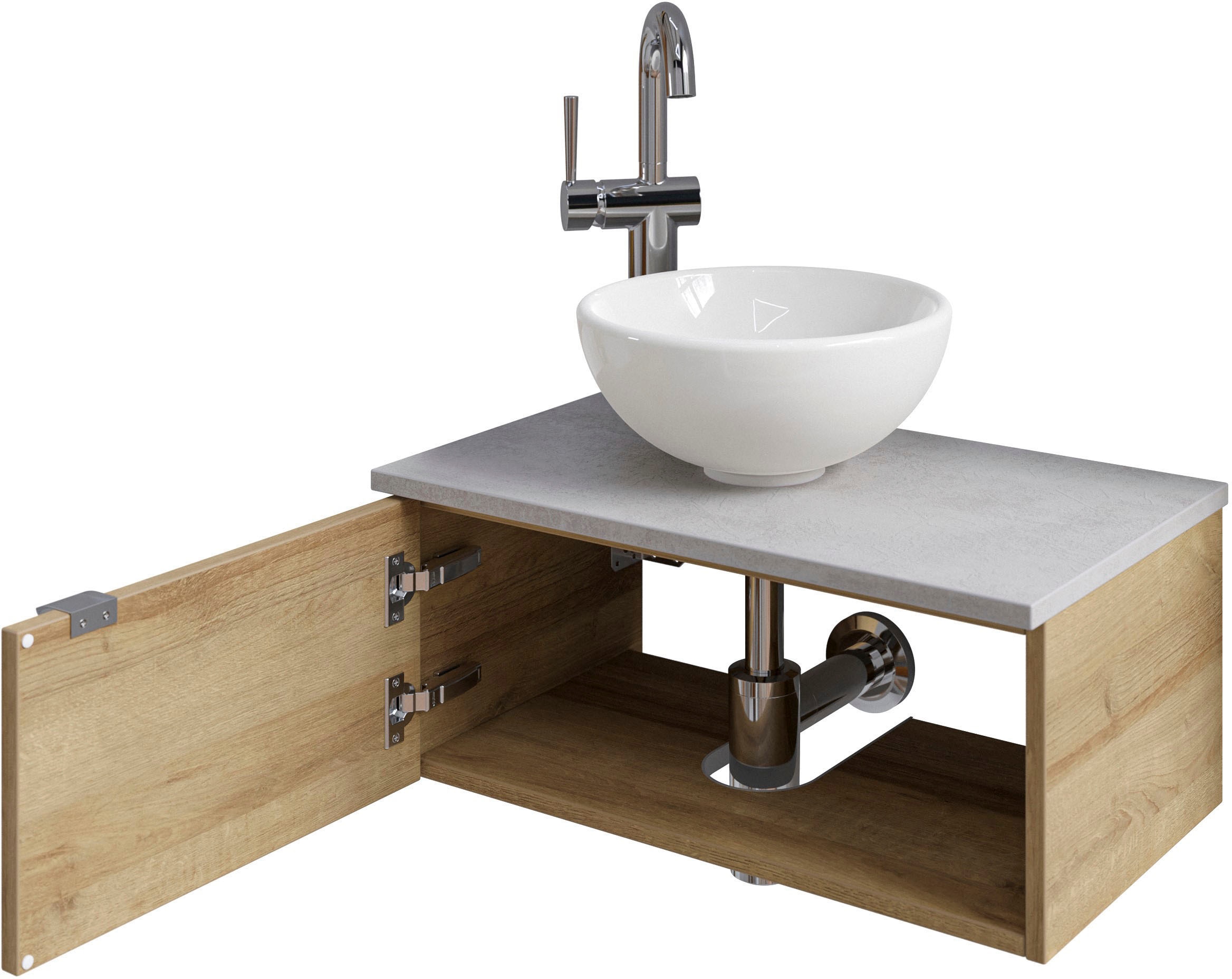 Saphir Waschtisch »Serie 6915 Waschschale mit Unterschrank für Gästebad, Gäste WC«, 61 cm breit, 1 Tür, offenes Fach, kleine Bäder, ohne Armatur