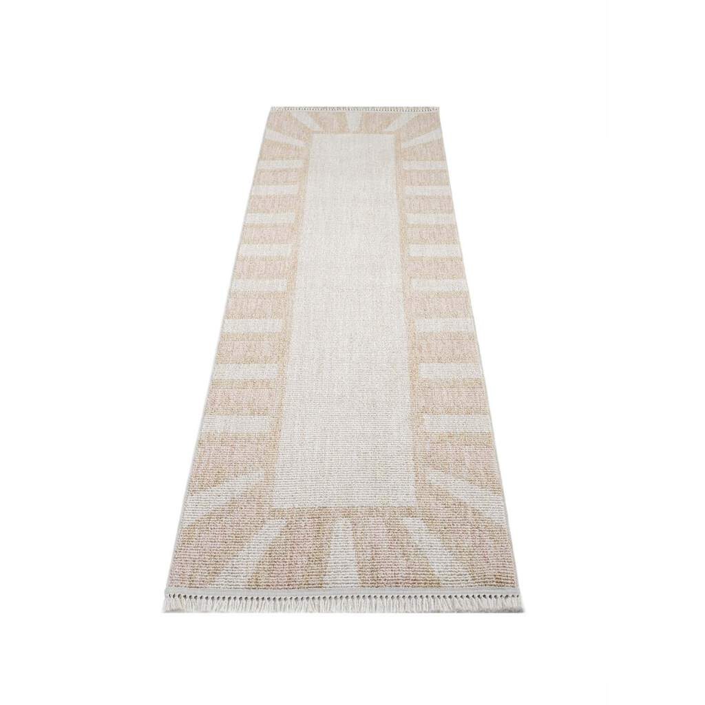 Carpet City Teppich »CLASICO 9152«, rechteckig, 11 mm Höhe, Läufer, Kurzflor, Hochtief-Muster, Boho, Fransen, Wohnzimmer