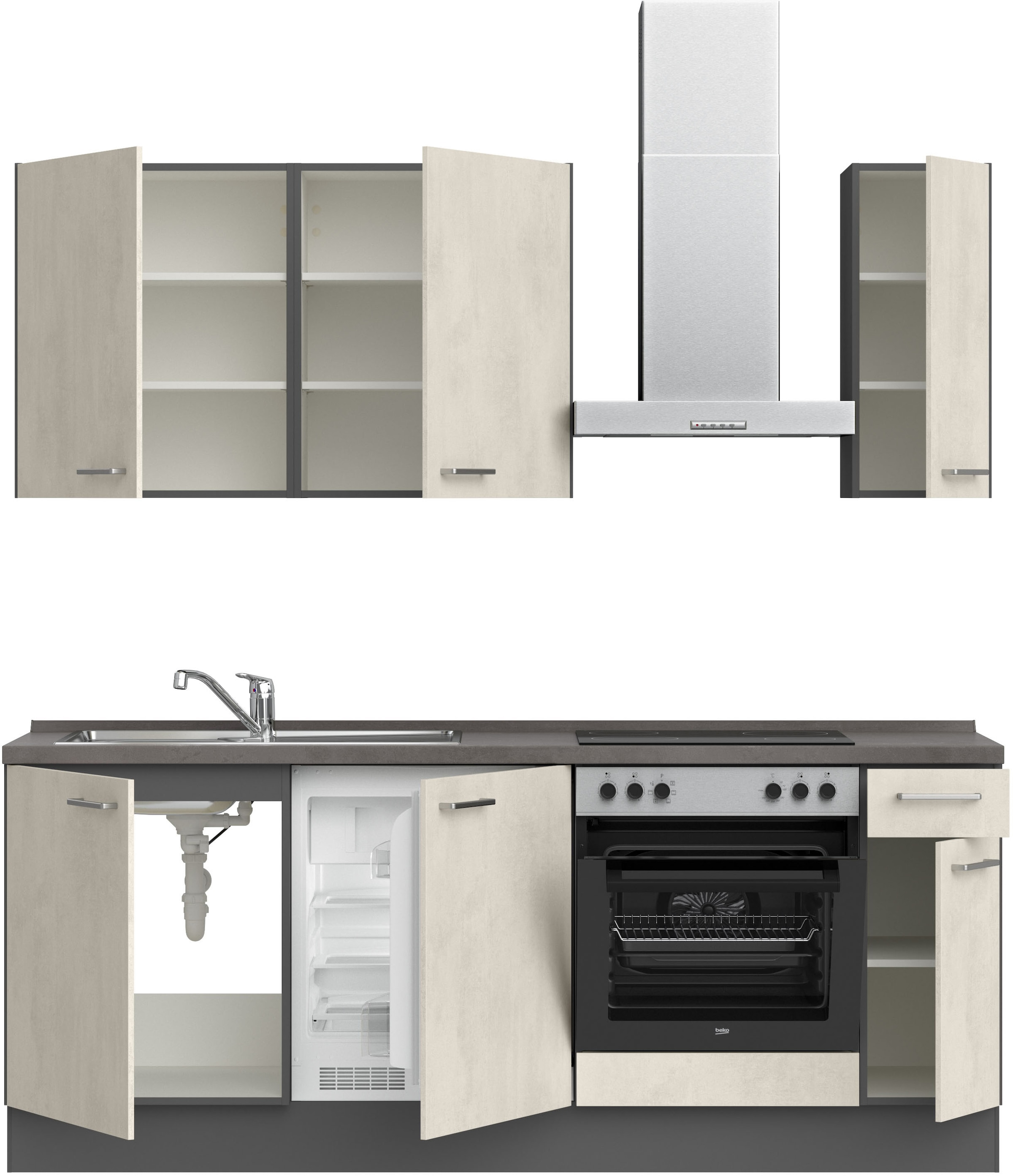 nobilia® Küchenzeile »"Riva I"«, vormontiert, Ausrichtung wählbar, Breite 210 cm, wahlw. mit E-Geräten