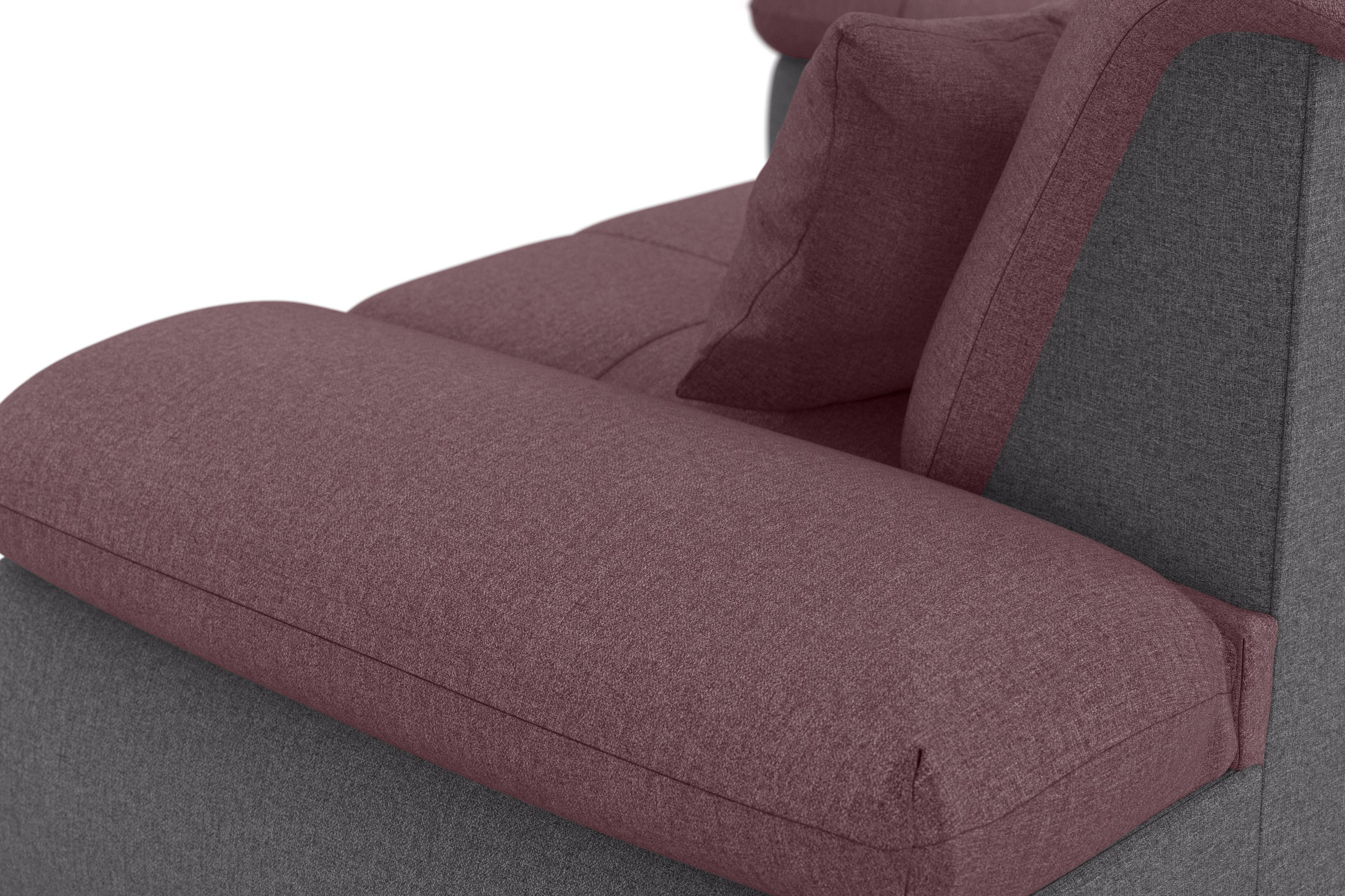 DOMO collection Ecksofa »Moric, L-Form, XXL-Sofa - Breite 300cm«, wahlweise mit Bettfunktion und Armteilverstellung, grau-beere