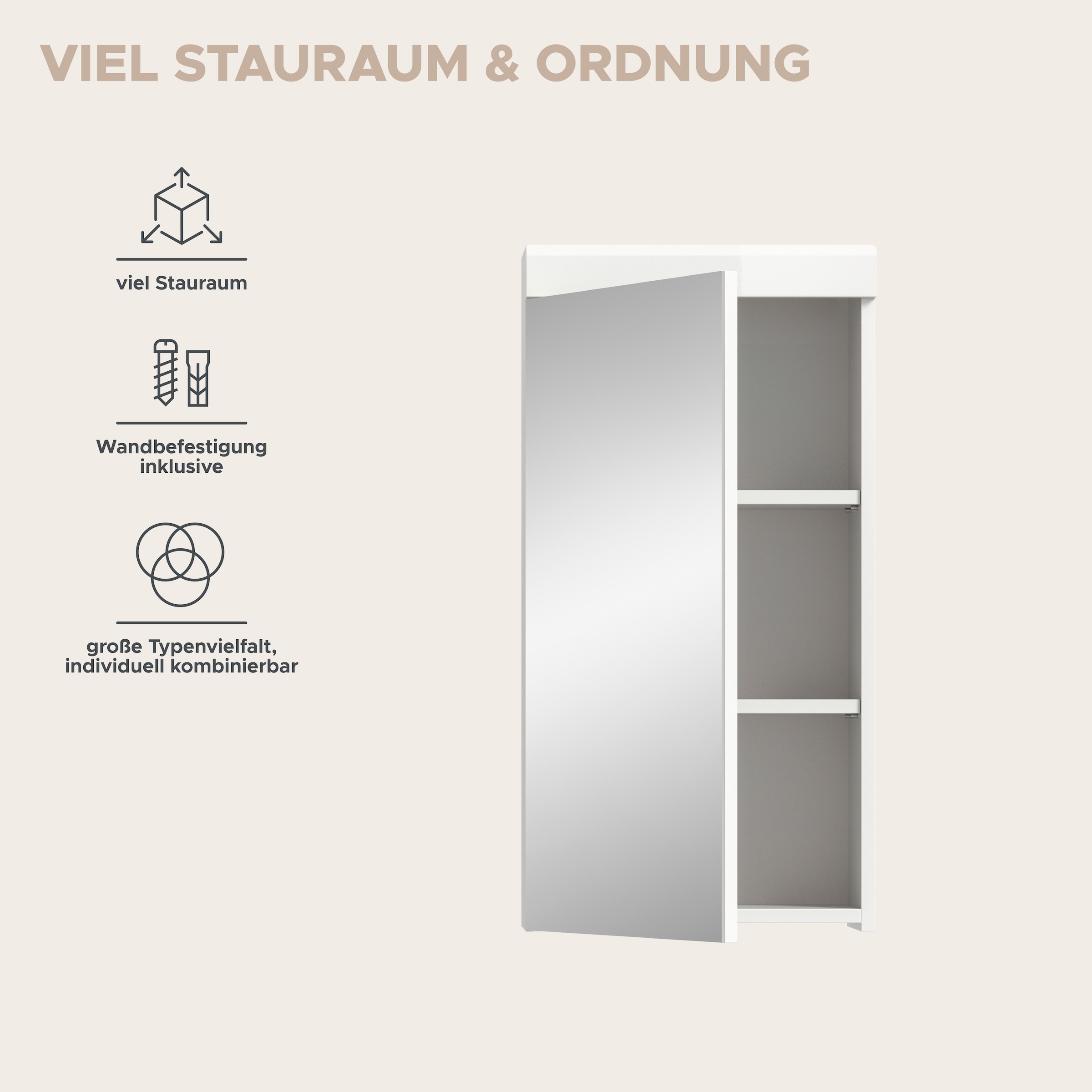 welltime Badezimmerspiegelschrank »SIENA, Breite 40 cm, 1 Spiegeltür, 2 Einlegeböden, 3 Fächer« Badmöbel, Badschrank, Schrank, Bad, Spiegel, Hängespiegel, Badspiegel
