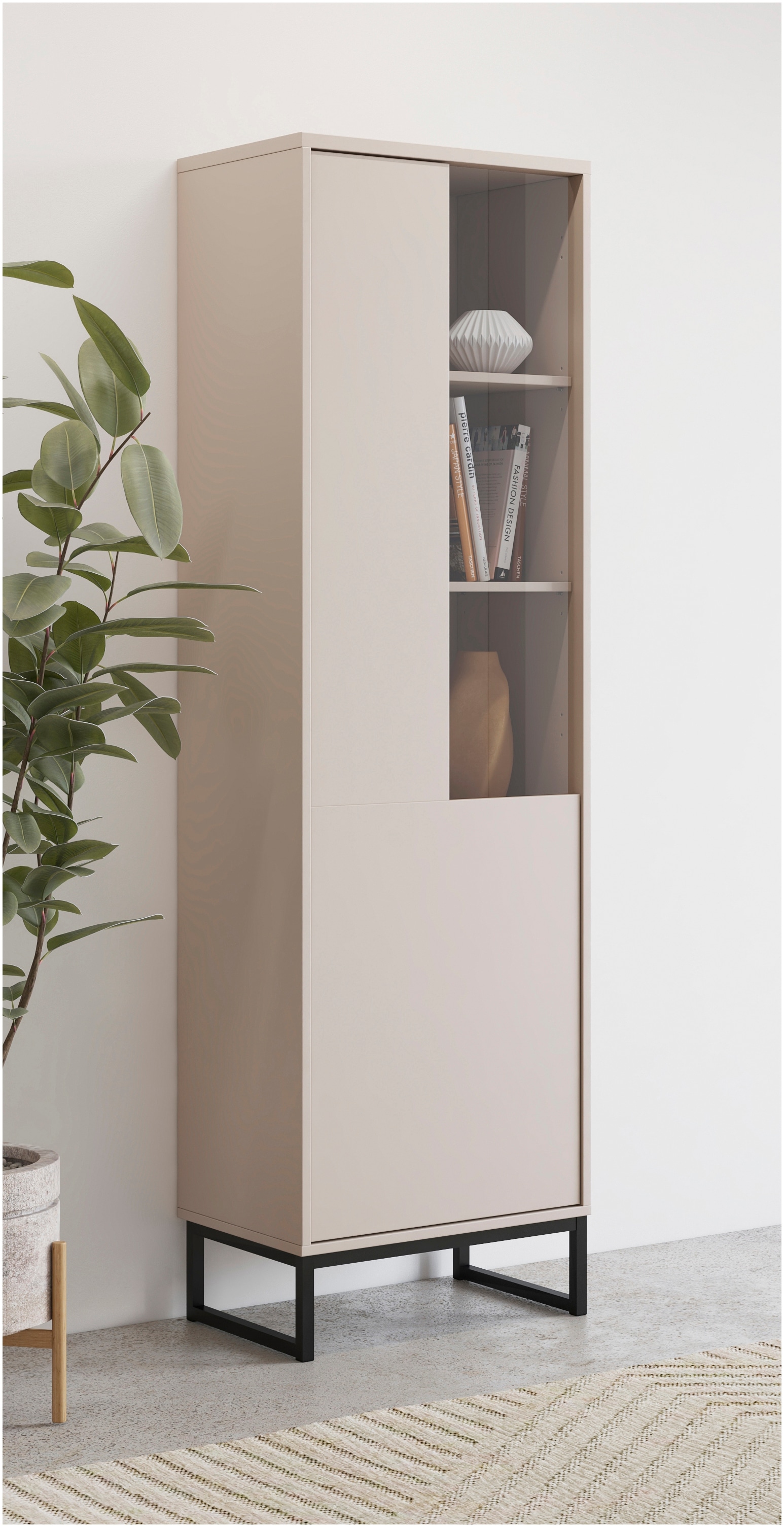 Home affaire Vitrine »Loft, Höhe 181 cm, moderne Standvitrine mit Glastür, Metallkufen« Hochschrank mit viel Stauraum, Glastür und verstellbaren Einlegeböden