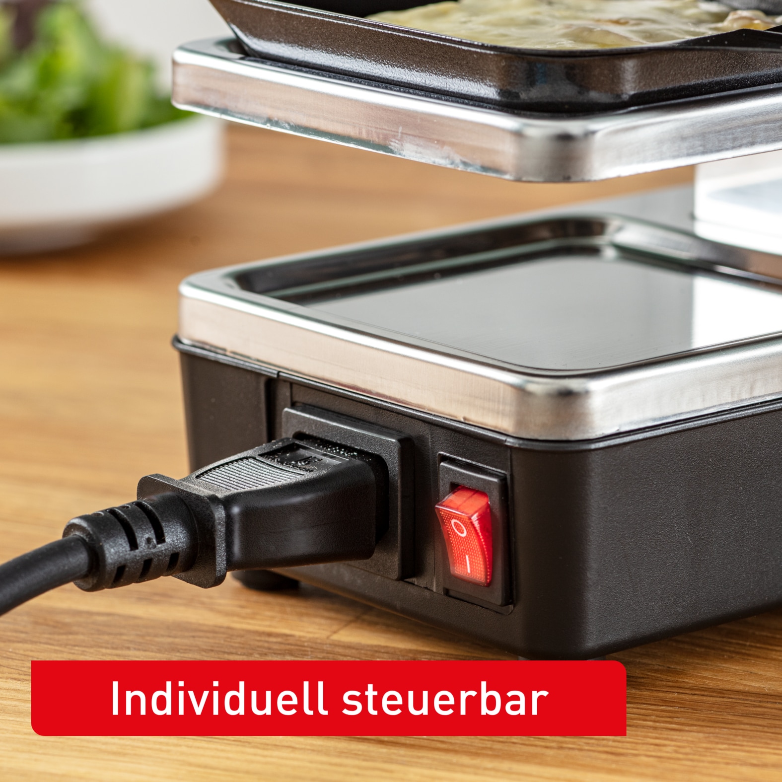 Tefal Raclette »Plug&Share, mit Erweiterungsmöglichkeit, abnehmbares Kabel« 2 Stk. Raclettepfännchen 400 W spülmaschinengeeignete Pfännchen und Platte, platzsparend, RE2308