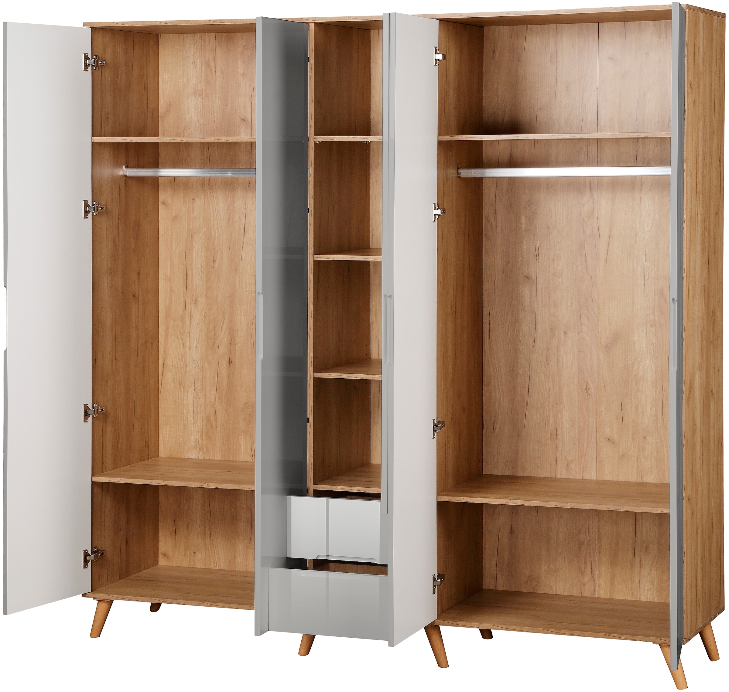 andas Kleiderschrank »Lund Schlafzimmerschrank Bestseller im skandinavischem Design«, Garderobenschrank mit Premium Innenausstattung, Breite 200cm hochglanz