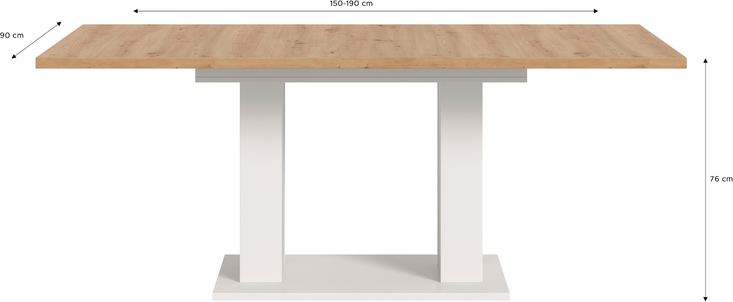 INOSIGN Esstisch »Motus, ausziehbar 150 -190 cm, inklusive 40 cm Einlegeplatte«, (Set, 1 St.), Doppelsäulengestell mit Bodenplatte, Tisch, Esstisch, Küche