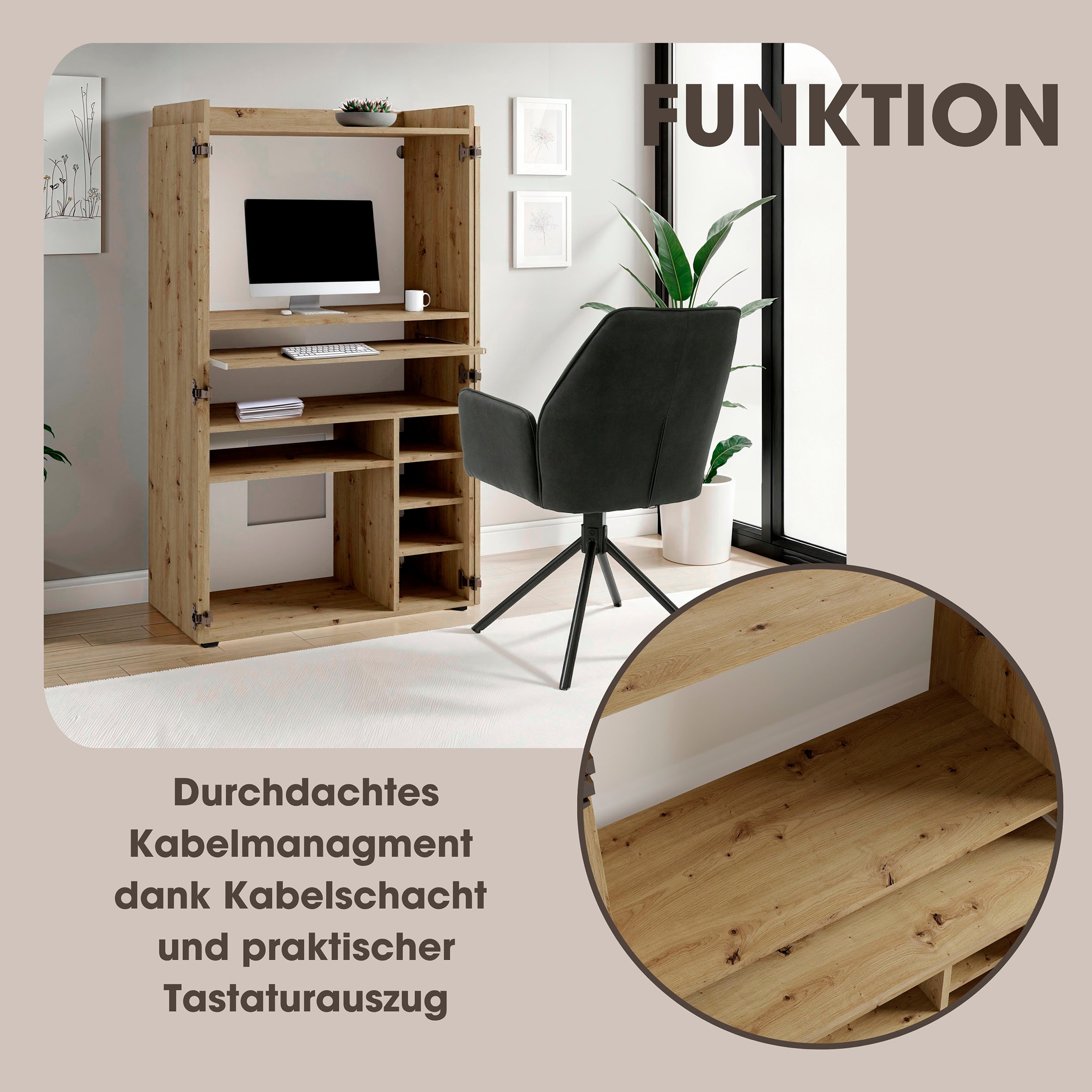 byLIVING Sekretär »Janne«, platzsparende Arbeitslösung für den Wohnraum mit viel Stauraum