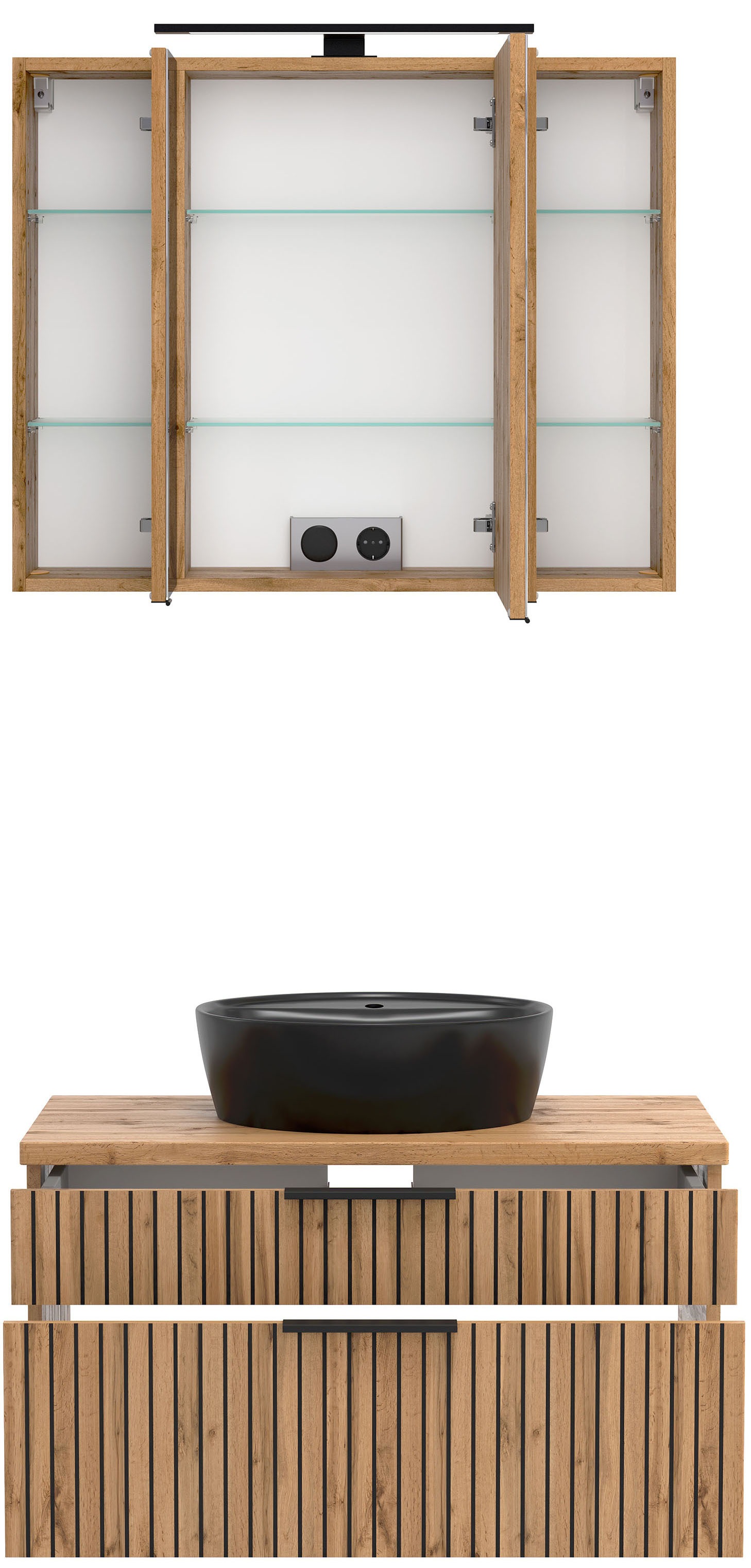 welltime Badmöbel-Set »Welltime, Carlton Waschtisch-Set, 80 oder 120 cm, gestreift«, (2 St.)