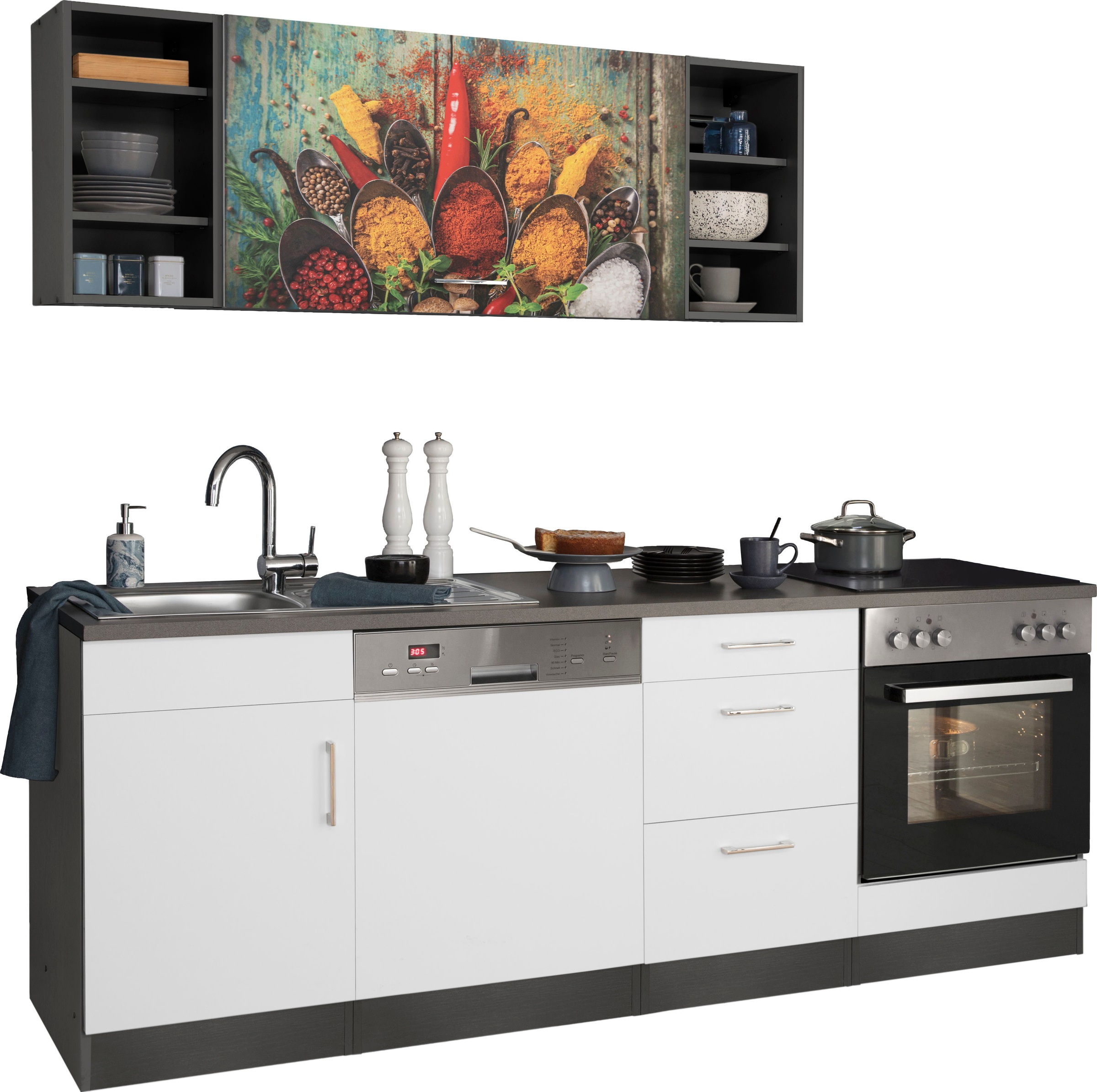 KOCHSTATION Küchenzeile »KS-Paris«, ohne E-Geräte, Breite 220 cm