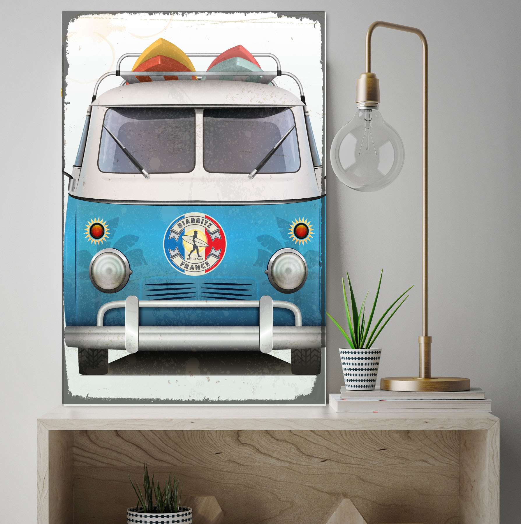 queence Metallbild »Camping Bus«, Fahrzeuge, (1 St.), Stahlschild, Blechschild, retro, Surf