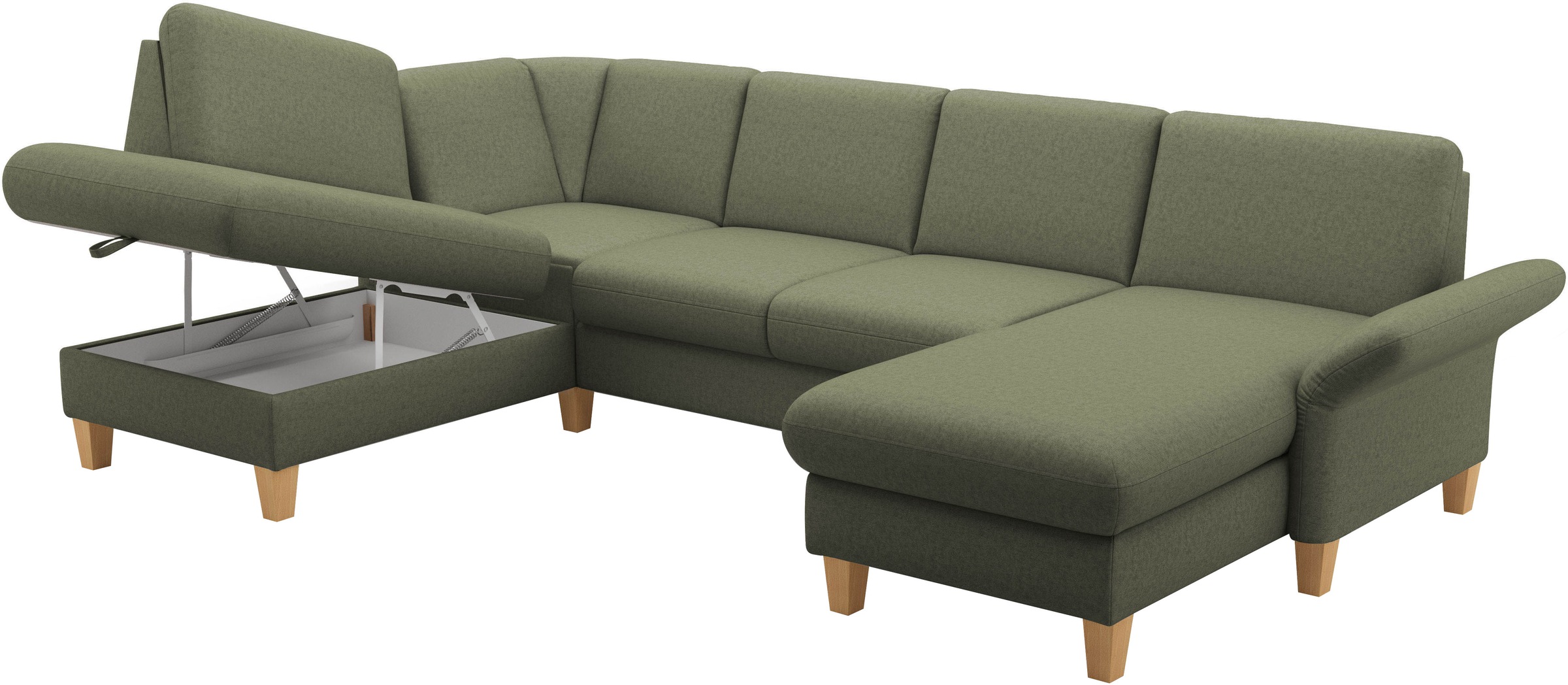 Home affaire Wohnlandschaft »Rochelle, U-Form«, optional mit Armteilverstellung, mit Bettfunktion & Bettkasten
