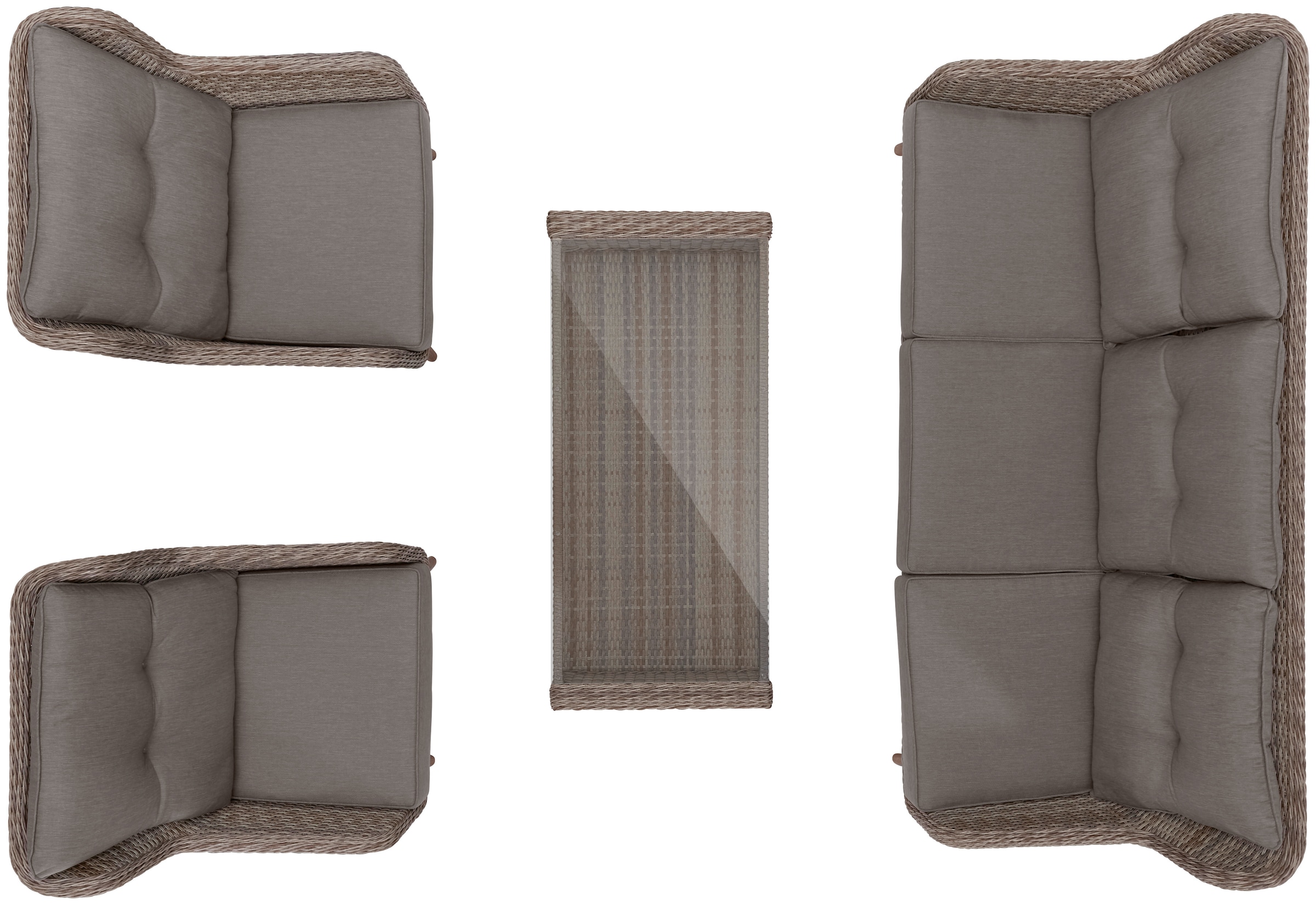 KONIFERA Gartenlounge-Set »Malibu«, (14 tlg.), 3er Sofa, 2 Sessel, Tisch, Polyrattan