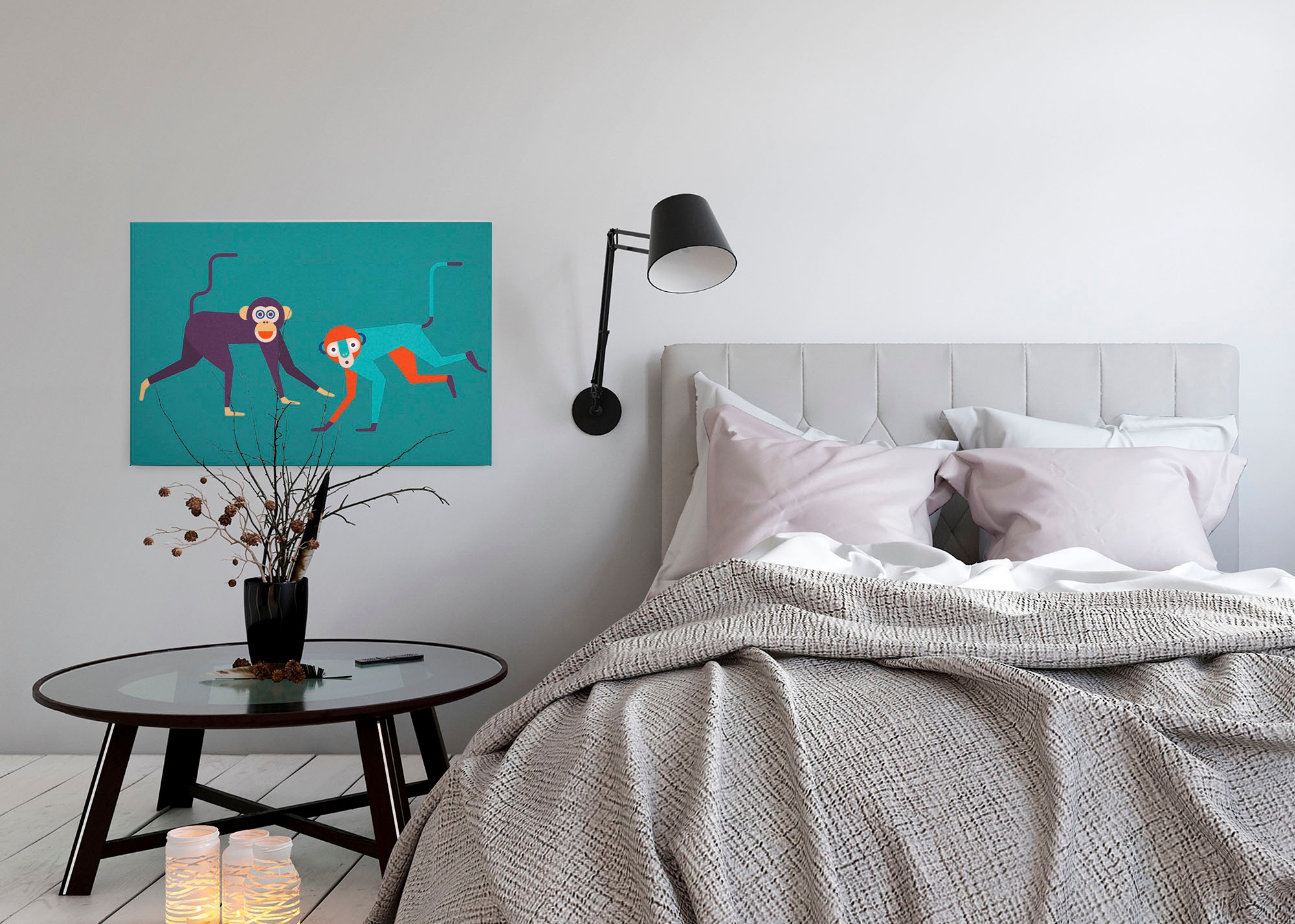A.S. Création Leinwandbild »monkey business«, Kunst-Tiere-Kinder, (1 St.), Keilrahmen Bild Kunst Affen Bunt Leinwand-Bild Wohnzimmer modern Wand