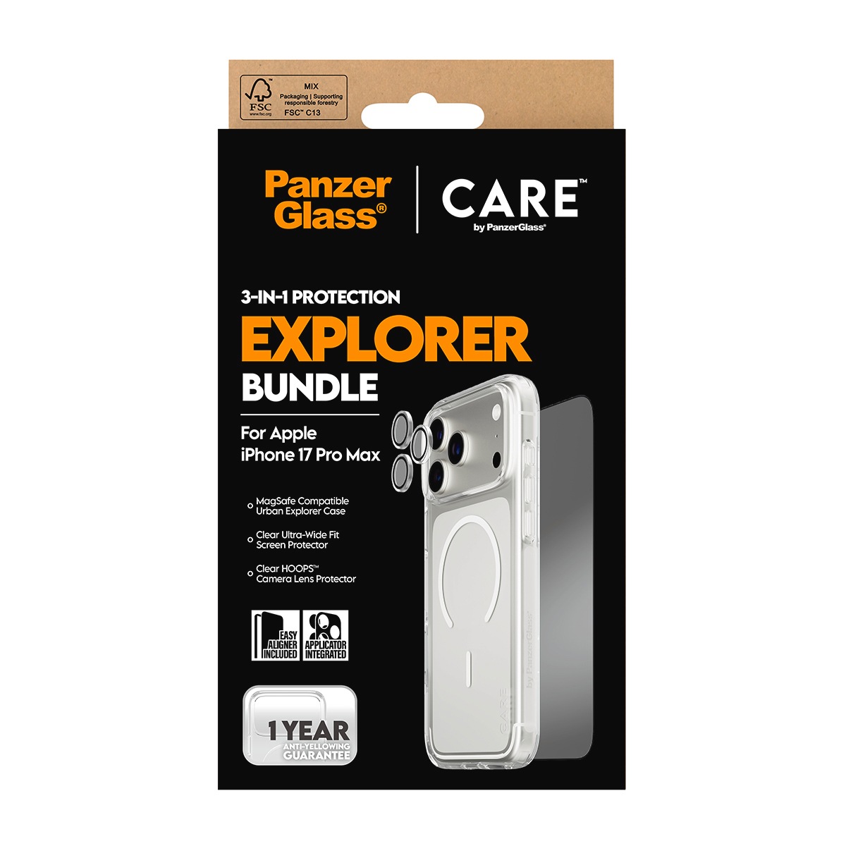 CARE by PanzerGlass Handyhülle »3-in-1 Flagship Explorer Bundle Apple iPhone 17 Pro Max«, Apple iPhone 17 Pro Max, Backcover, Schutzhülle, Handyschutzhülle, Case, Schutzcase, stoßfest