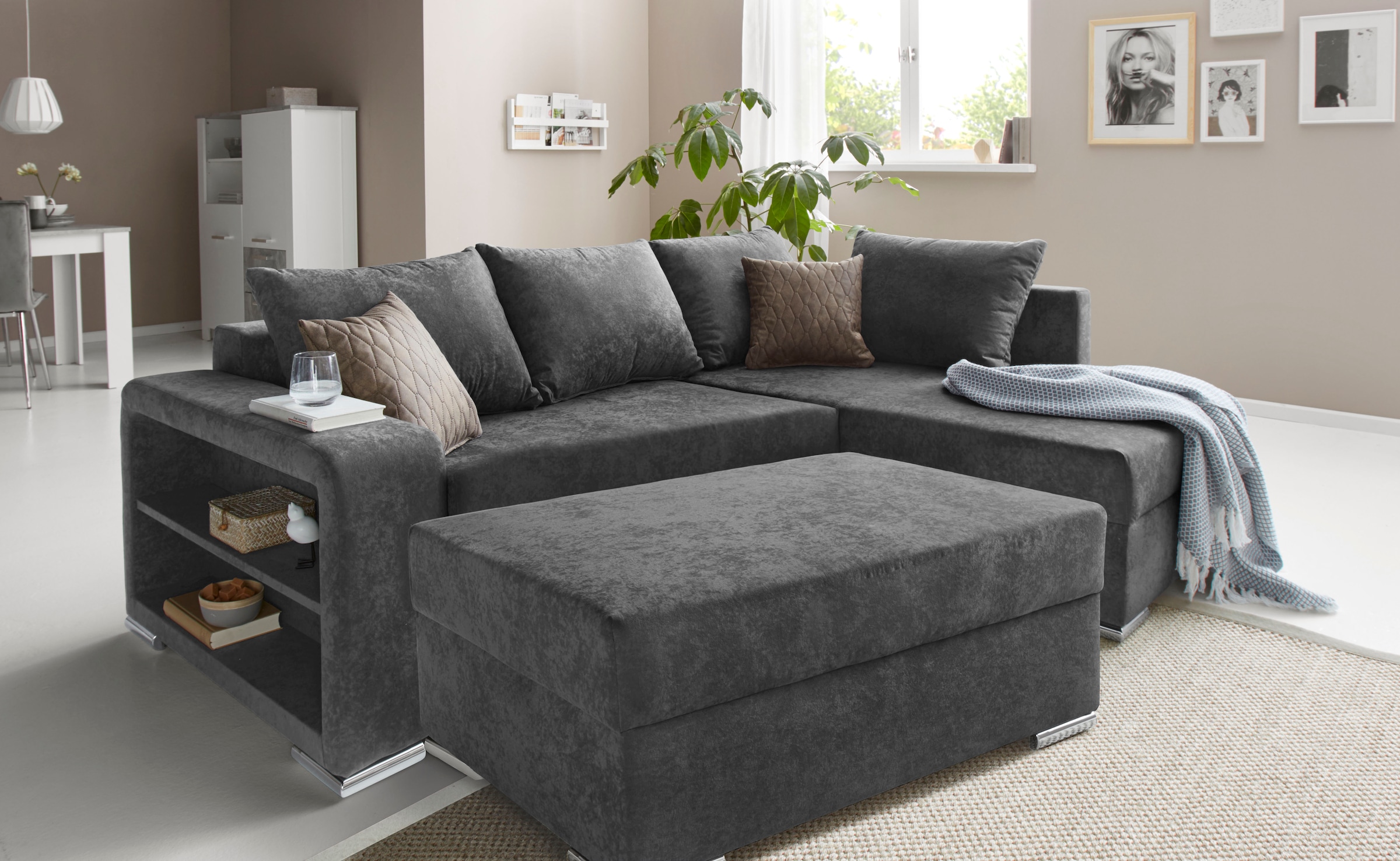 COLLECTION AB Ecksofa »John L-Form«, inklusive Bettfunktion und Bettkasten