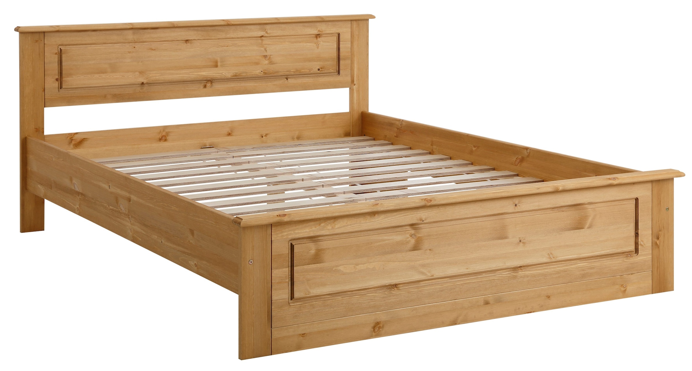 Home affaire Massivholzbett »Madrid, Landhausstil, hohe Belastbarkeit!«, (Breite/Belastbarkeit 180cm/220 KG, 160cm/200 KG, 90cm/=120 KG), aus FSC®-zertifizierter Kiefer, INKLUSIVE Rollrost, Kassettenoptik