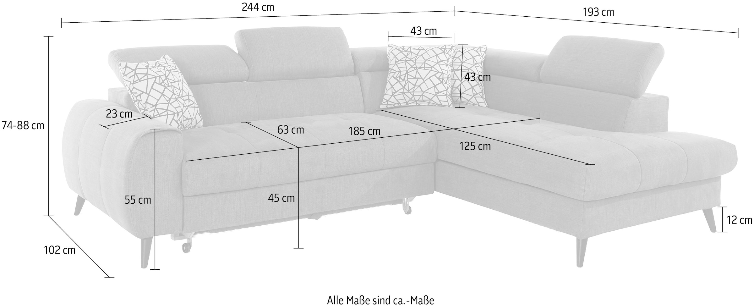 COTTA Ecksofa »Mia L-Form mit 3 Zierkissen«, wahlweise mit Bettfunktion, Bettkasten, Beleuchtung & Wireless-Charger