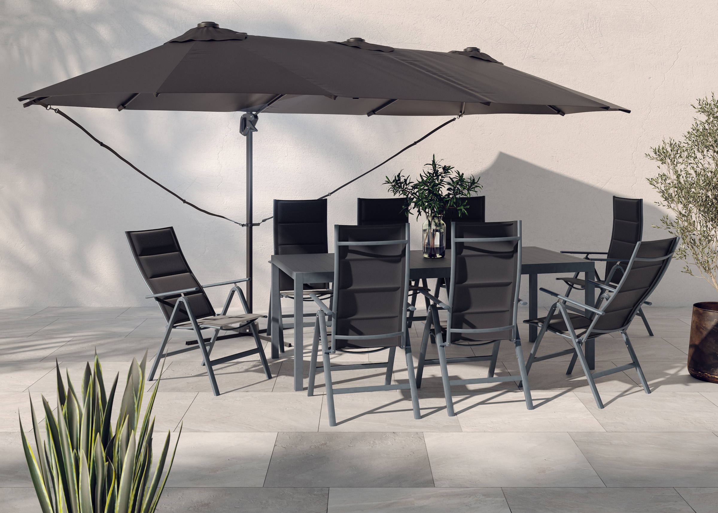 KONIFERA Ampelschirm »»Elba« Twin in anthrazit oder creme erhältlich« BxLxH: 455x263x237 cm, um 360° drehbar