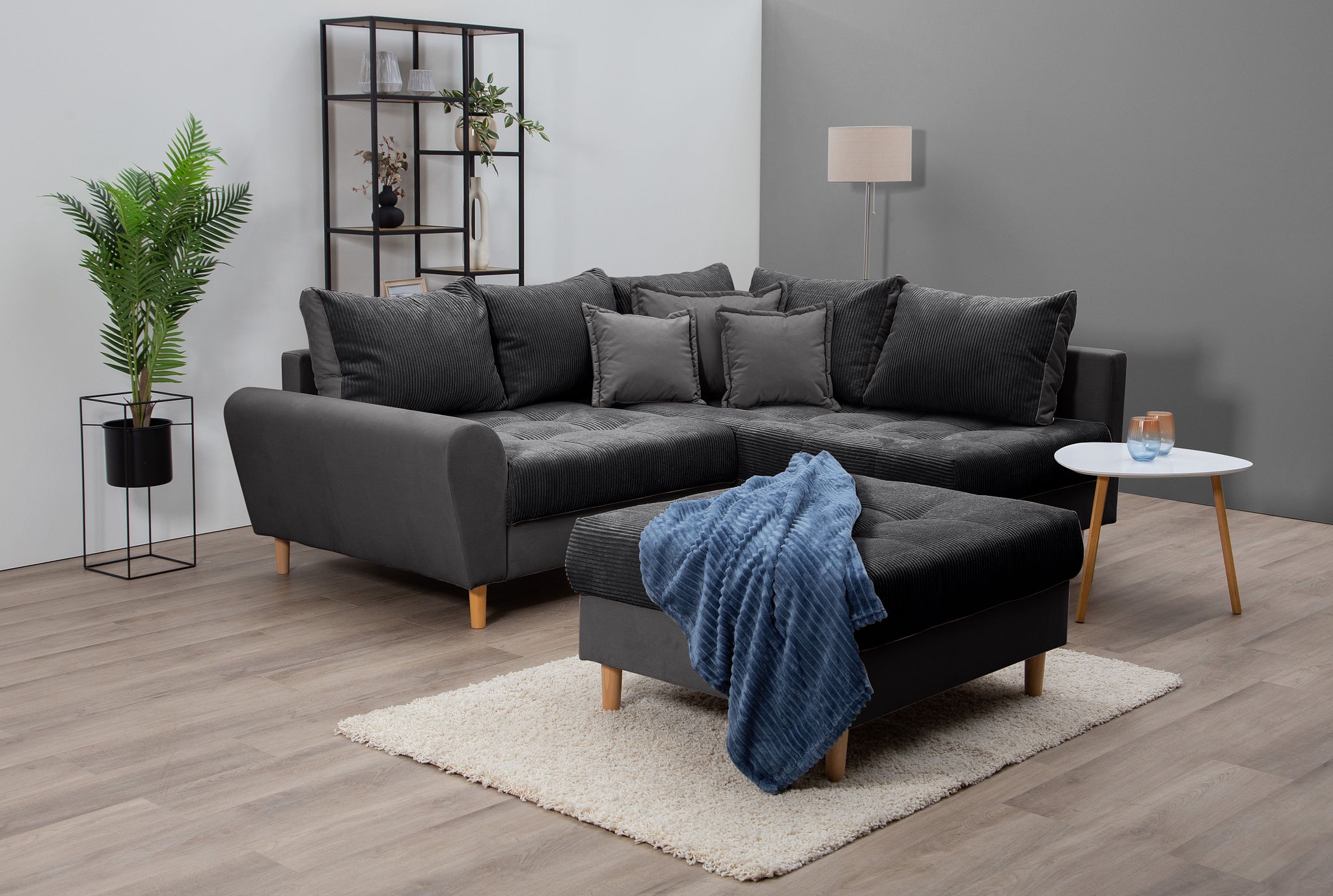 Home affaire Ecksofa »Rice L-Form, B: 223 cm« Set: Sofa & Hocker, mit 3 Zie günstig online kaufen